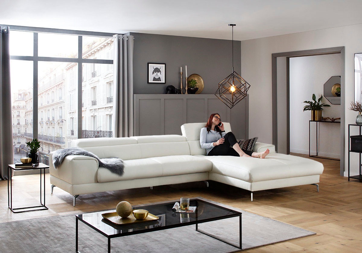 W.SCHILLIG Ecksofa »piedroo, Designsofa mit tollem Sitzkomfort, elegant und bequem, L-Form«, Kopfteilverstellung, wahlweise mit Sitztiefenverstellung, Breite 343cm