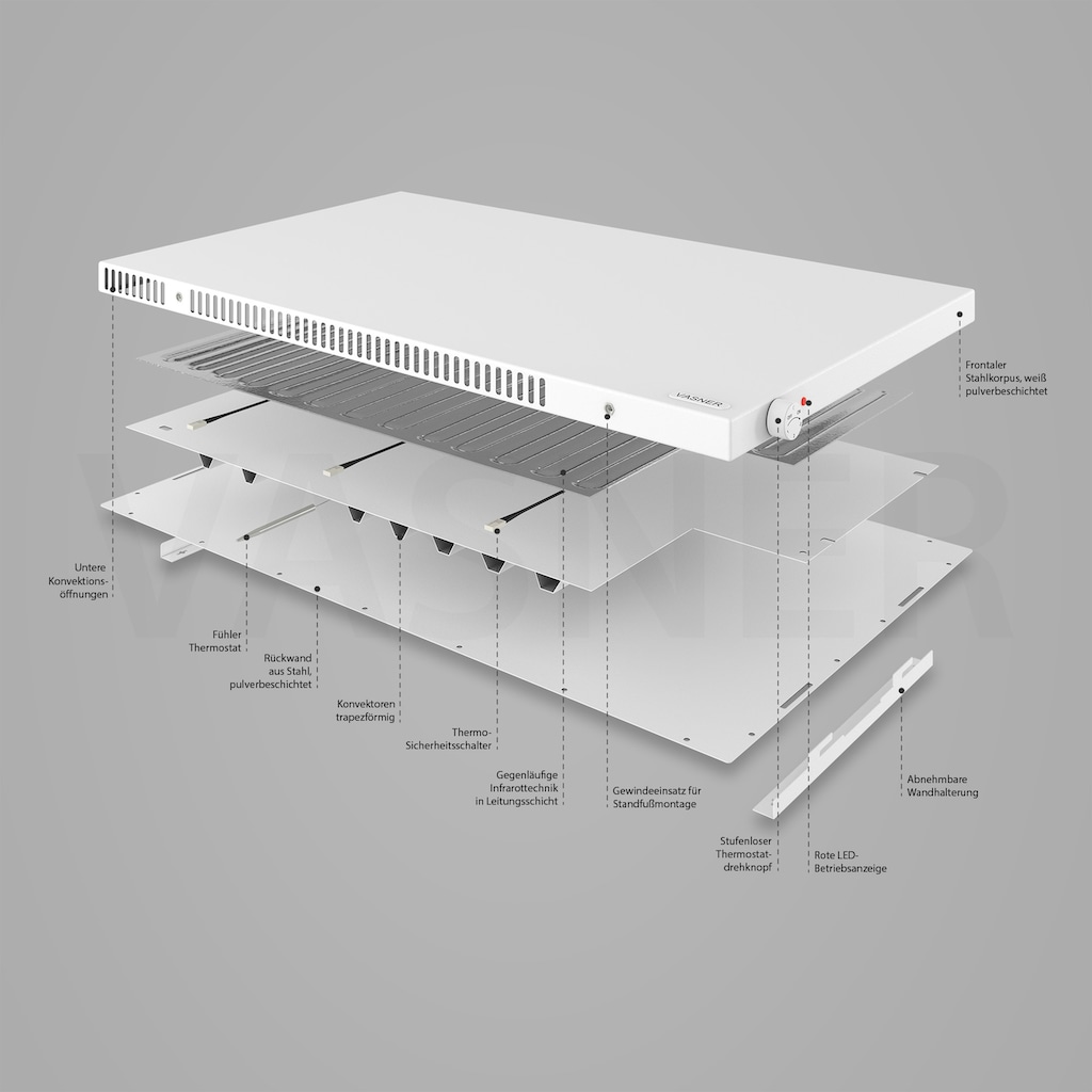 Vasner Infrarotheizung »Konvi VE schwarz«, Hybridheizung vertikal mit Konvektion & Thermostat, 1.200 Watt