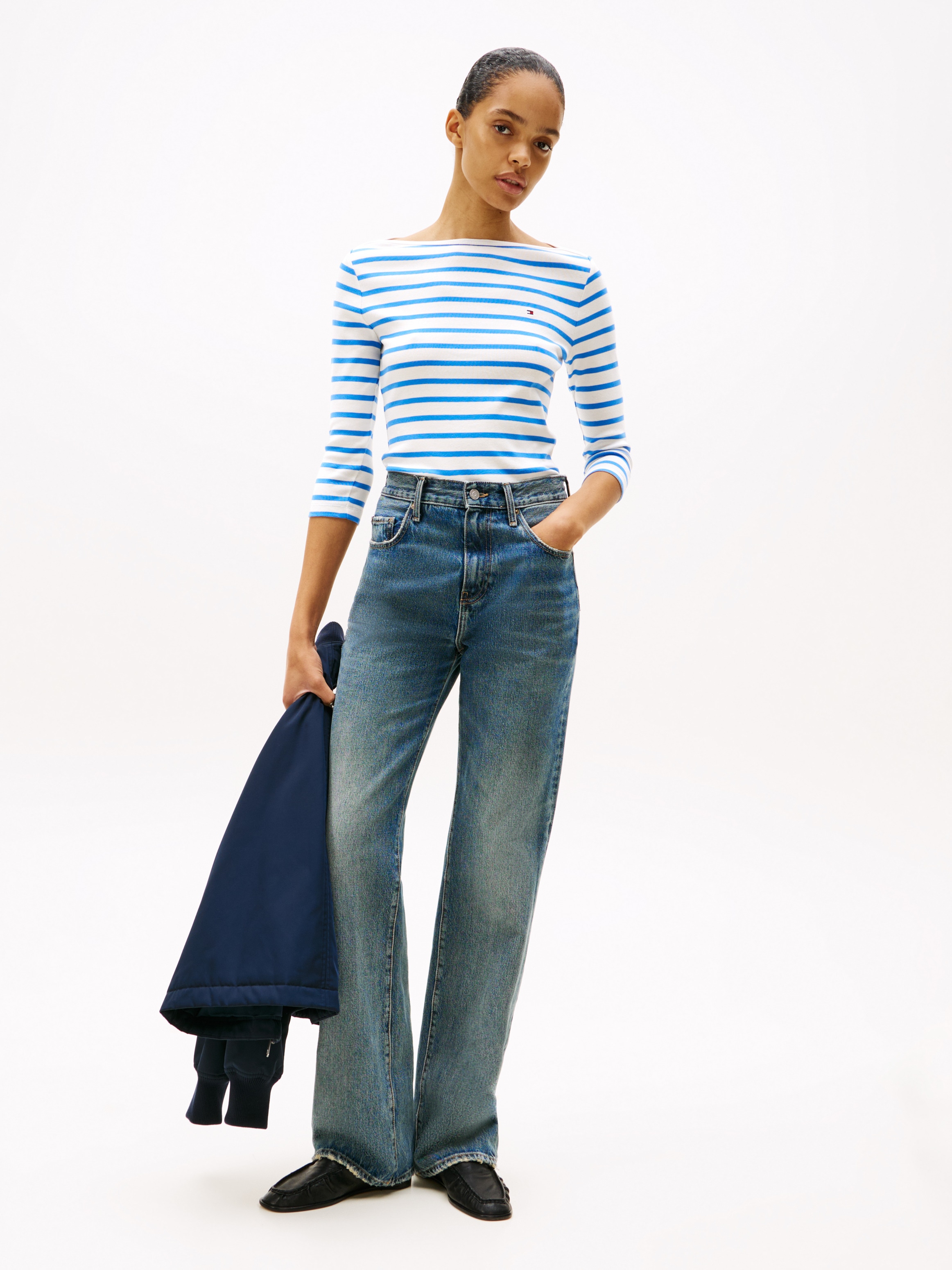 Tommy Hilfiger 3/4-Arm-Shirt »NEW CODY SLIM BOAT-NK 3/4SLV mit U-Boot und Streifen«, gestreift, casual, slim fit, Baumwolle, U-Boot-Ausschnitt