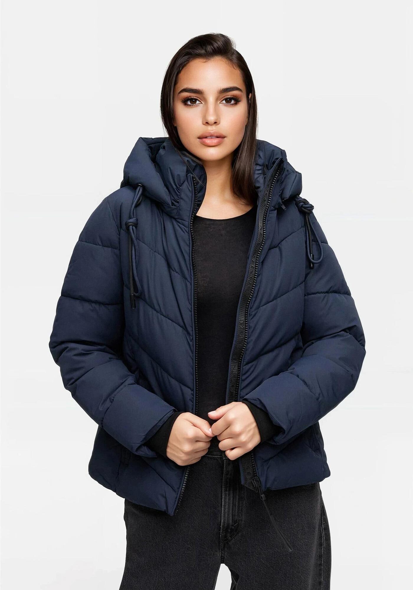 Marikoo Winterjacke "Sahnemausii" mit Kapuze mit abnehmbarer Kapuze und hohem Kragen