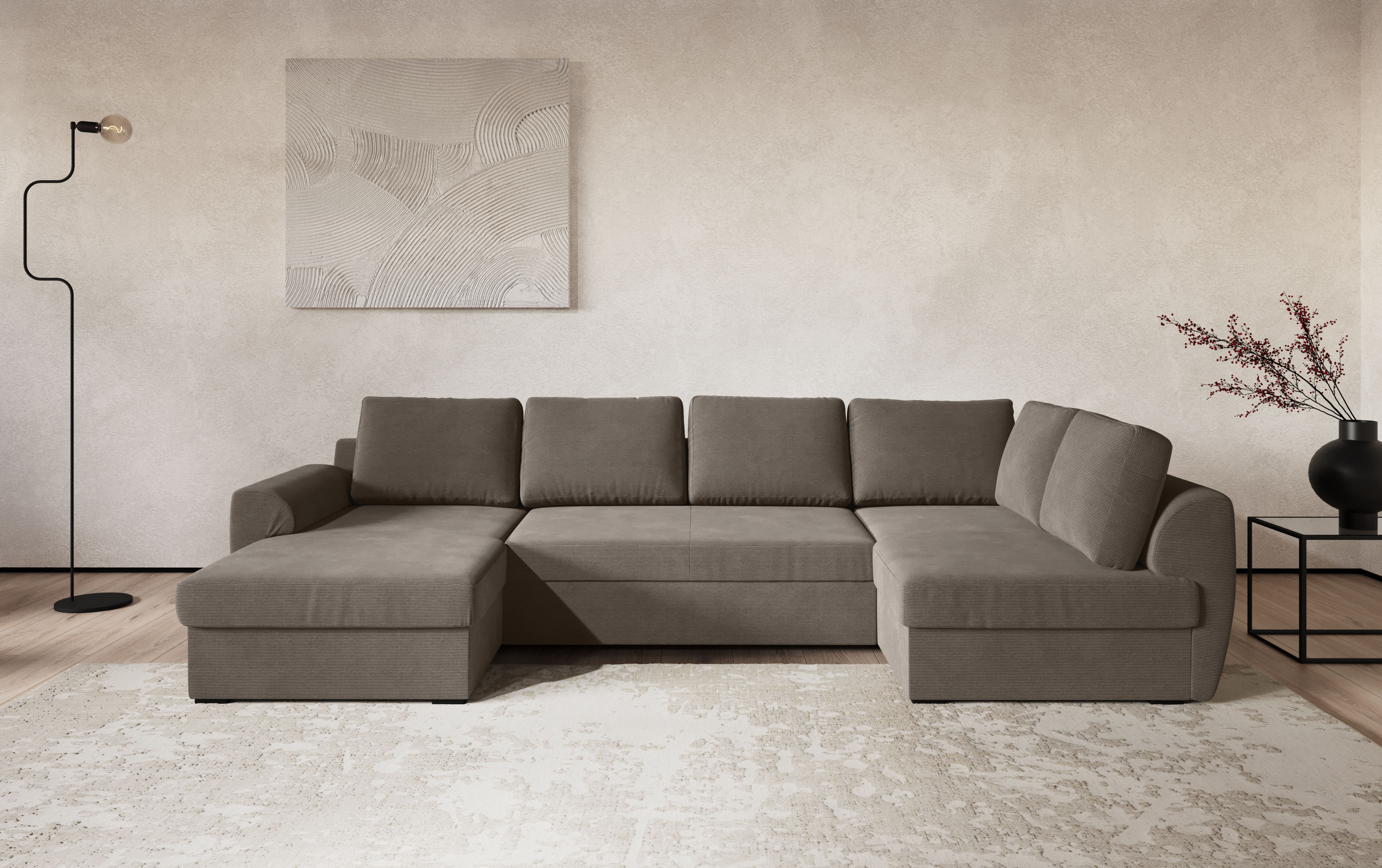 COTTA Wohnlandschaft "Drift U-Form Sofa mit Ottomane, B: 327 cm" optional auch mit Schlaffunktion, Wellenunterfederung