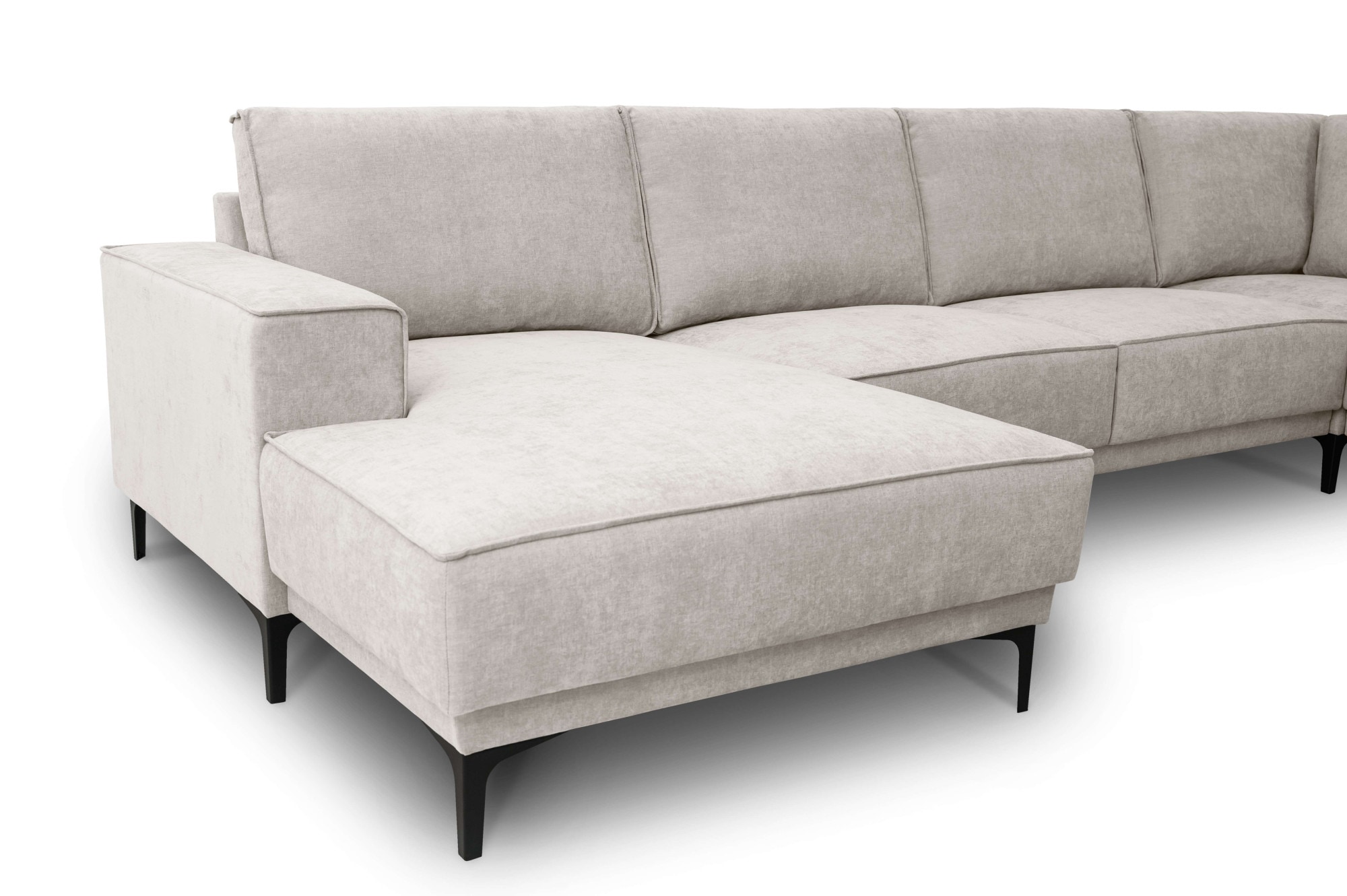 Places of Style Wohnlandschaft »XXL Sofa Oland, Struktur, Flachgewebe, Luxus-Microfaser, Boucle«, U-Form, 342 cm, Wellenunterfederung, Skandi-Design, Metallfüße