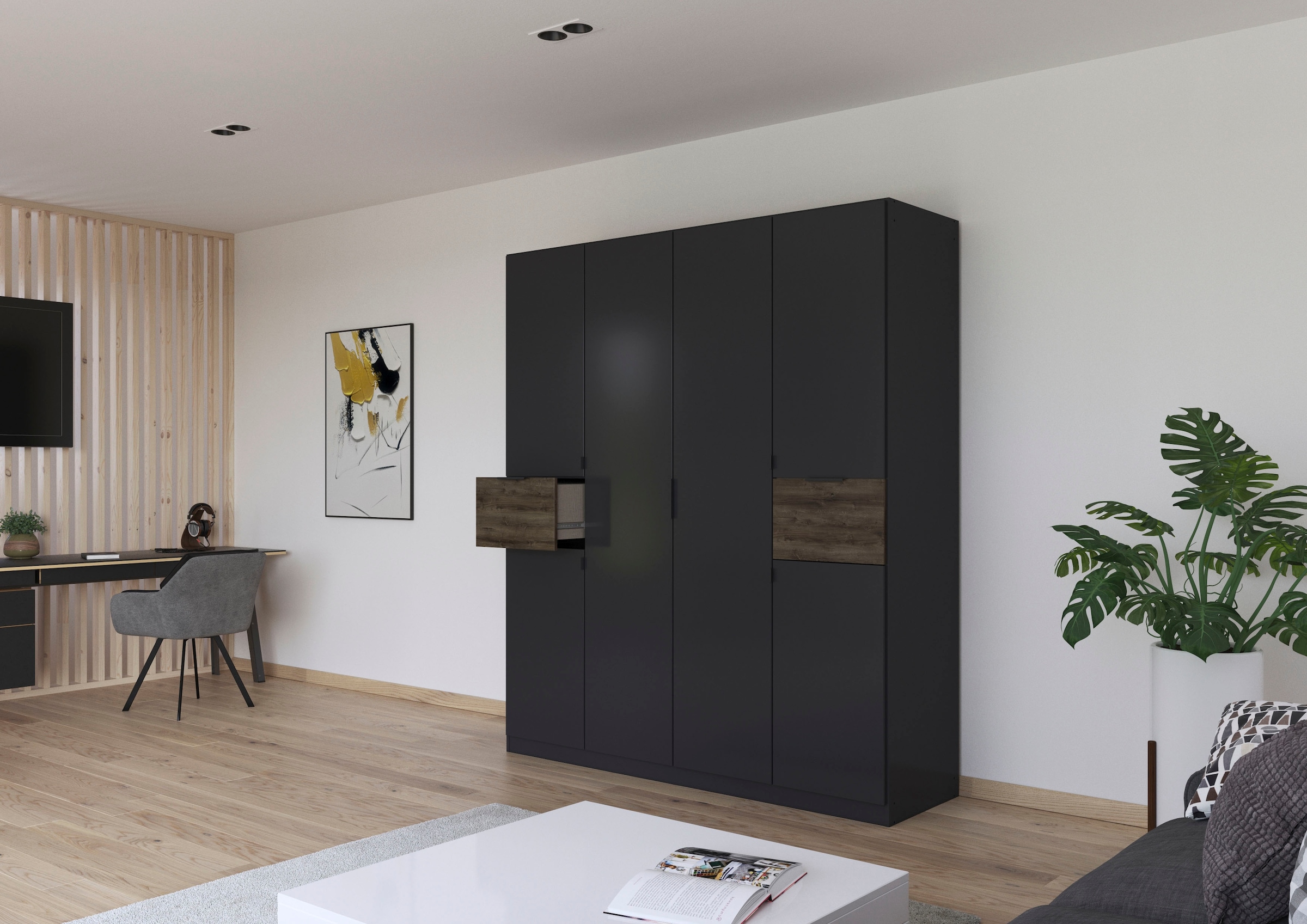 rauch Drehtürenschrank »Kleiderschrank Schrank Garderobe Wäscheschrank TICAO« Schubladen in der Höhe variabel positionierbar,  mit 2 geräumigen Schubladen, viel Stauraum MADE IN GERMANY