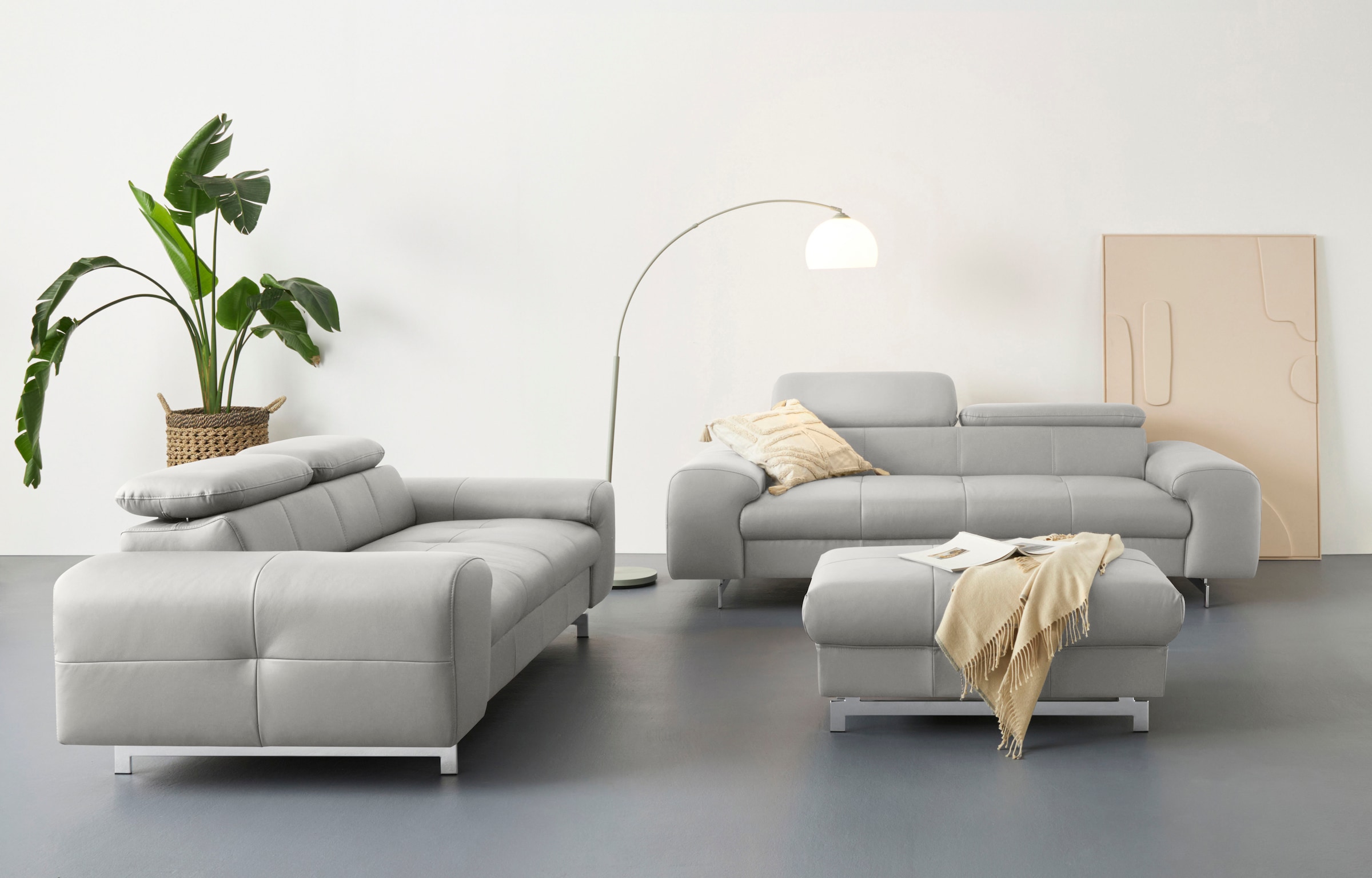 COTTA 2-Sitzer »Chef«, Big-Sofa mit Kopfteilverstellung, edle Metallkufen