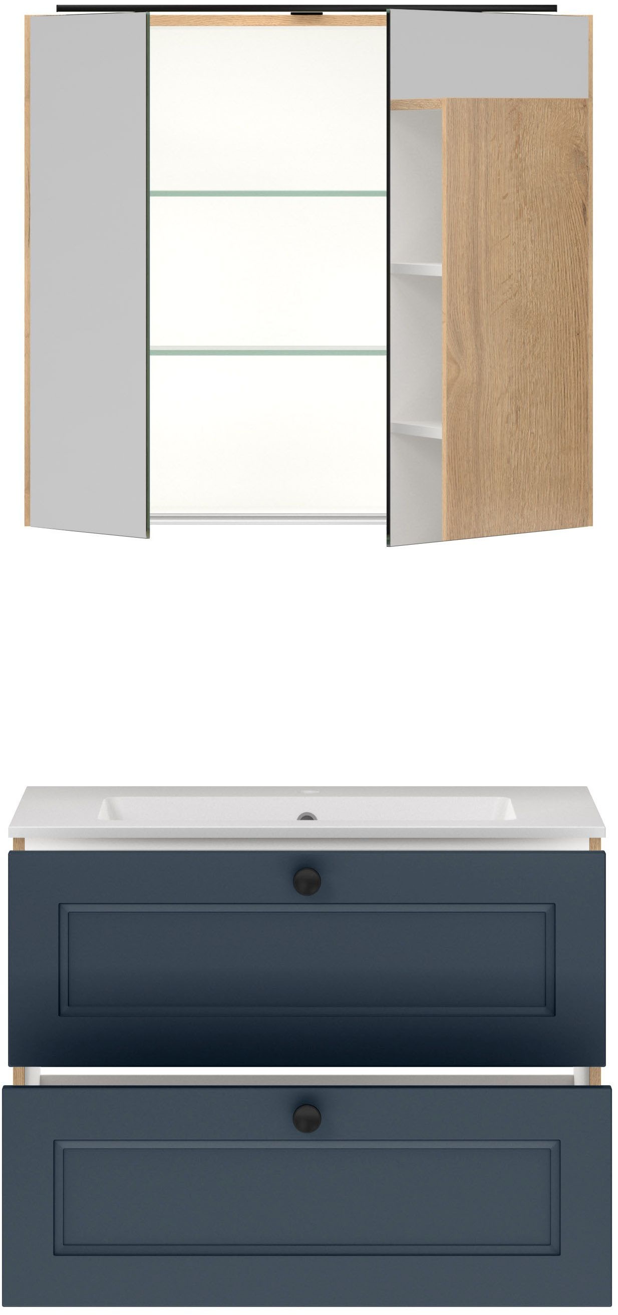 nobilia® Badmöbel-Set »Cascada« Set, mit Waschbecken, inkl. Spiegelschrank mit Beleuchtung, 2 Stk. tlg.