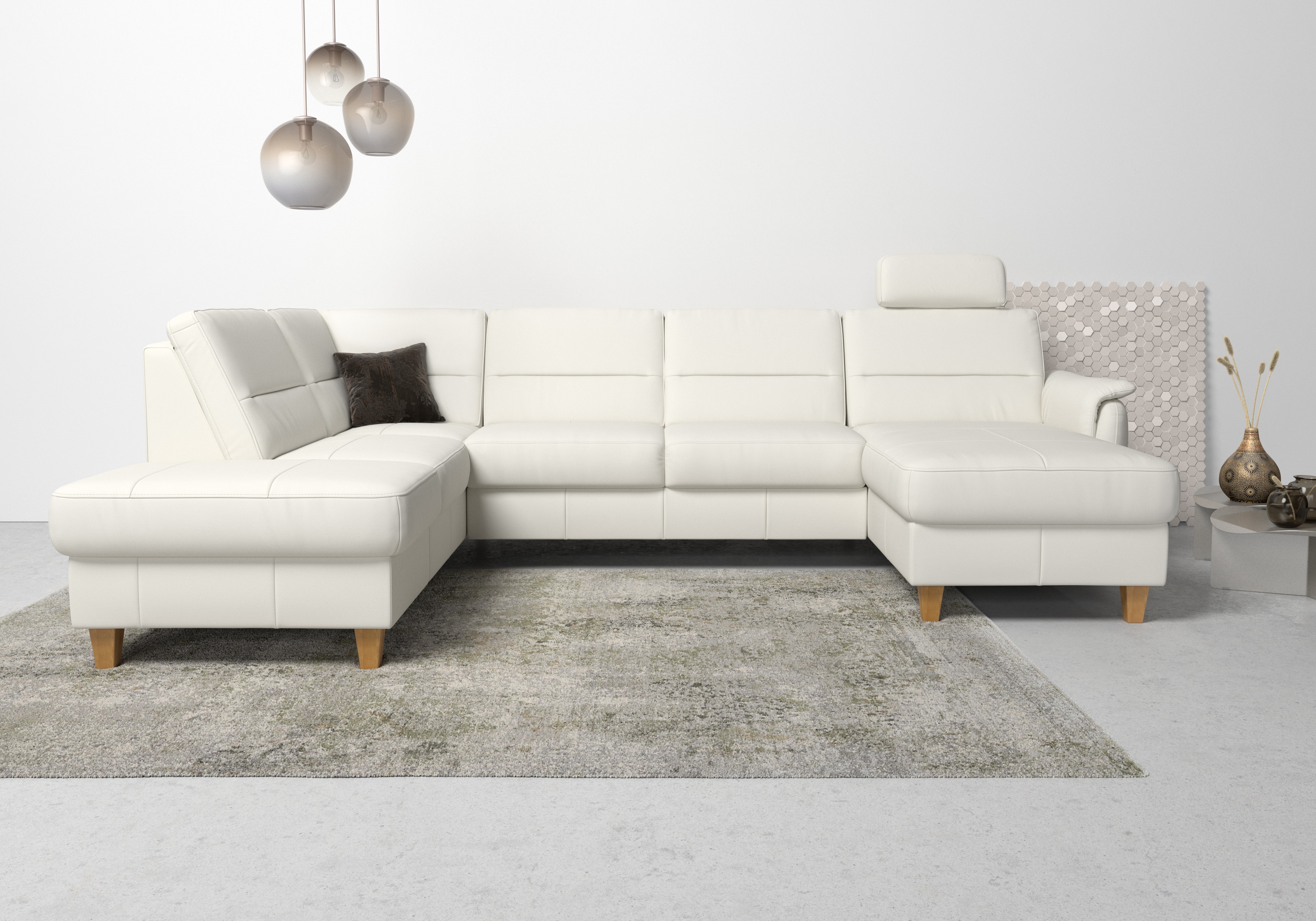 Home affaire Wohnlandschaft "Palmera U-Form, B: 308 cm, große Stoff + Leder Auswahl" optional Schlaffunktion & Bettkasten, Federkern, XXL-Wohnlandschaft