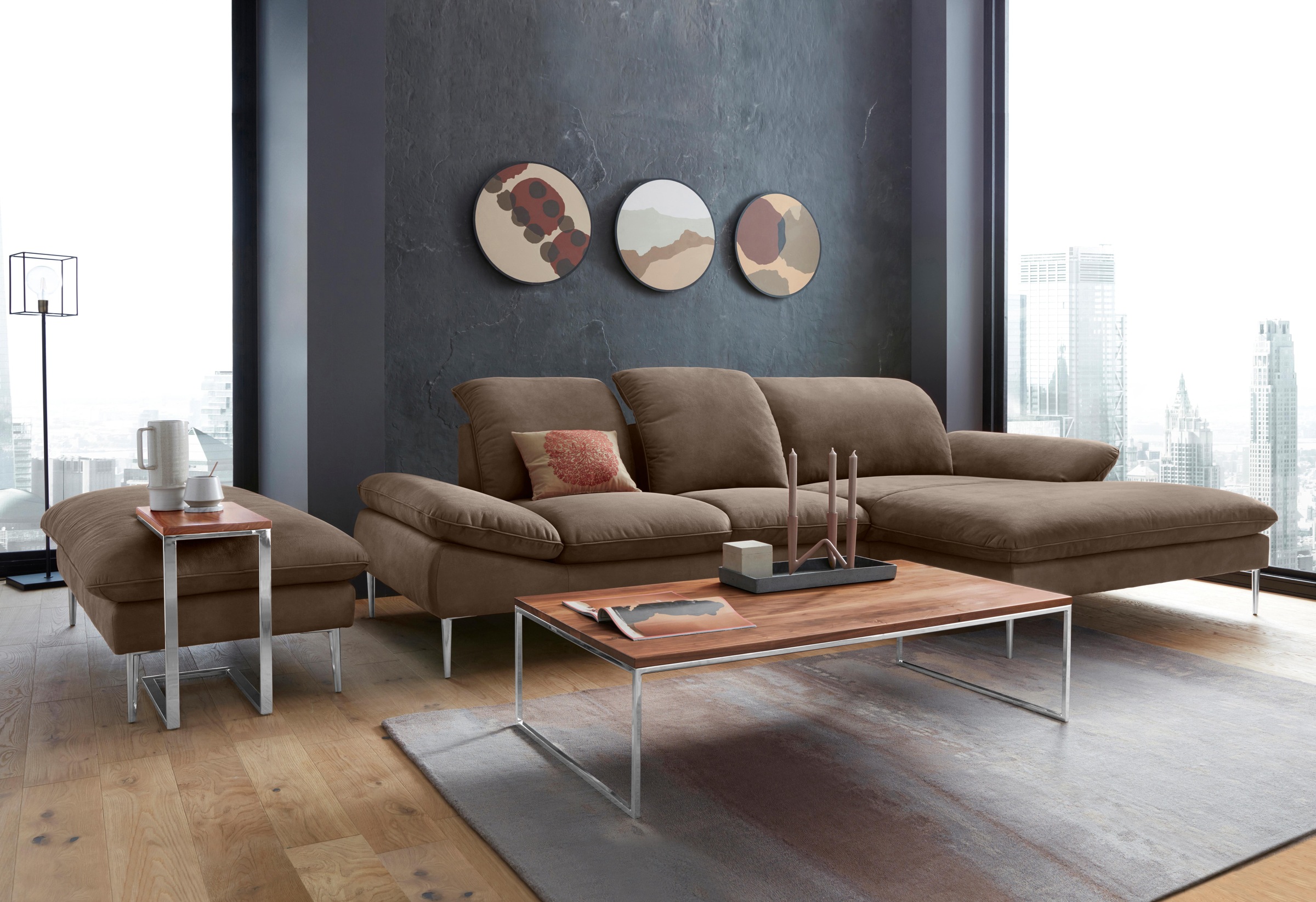 W.SCHILLIG Ecksofa »enjoy&MORE, Designsofa, elegant und bequem, L-Form«, mit Sitztiefenverstellung, Füße Chrom glänzend, Breite 310 cm