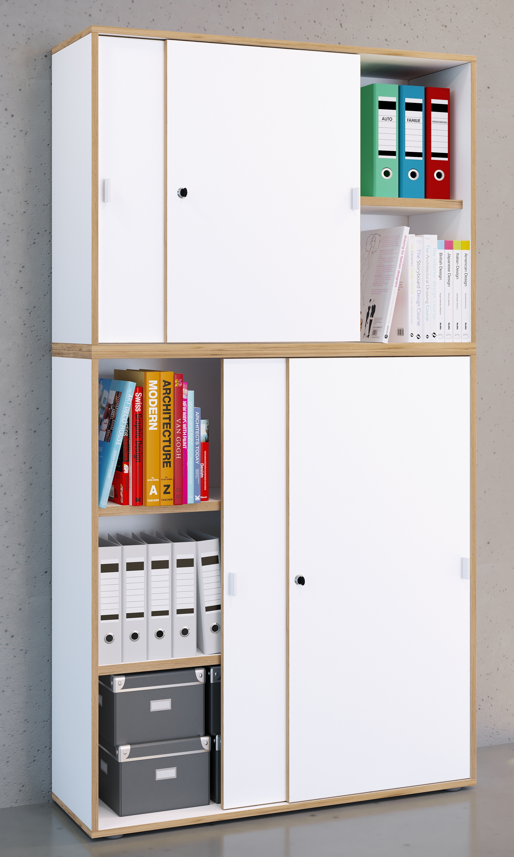 VCM Aktenschrank »VCM Holz Büroschrank Ordner Aktenschrank Büromöbel Schrank Salia 5-fach Breite 100 cm Schiebetüren«, (1 St.)