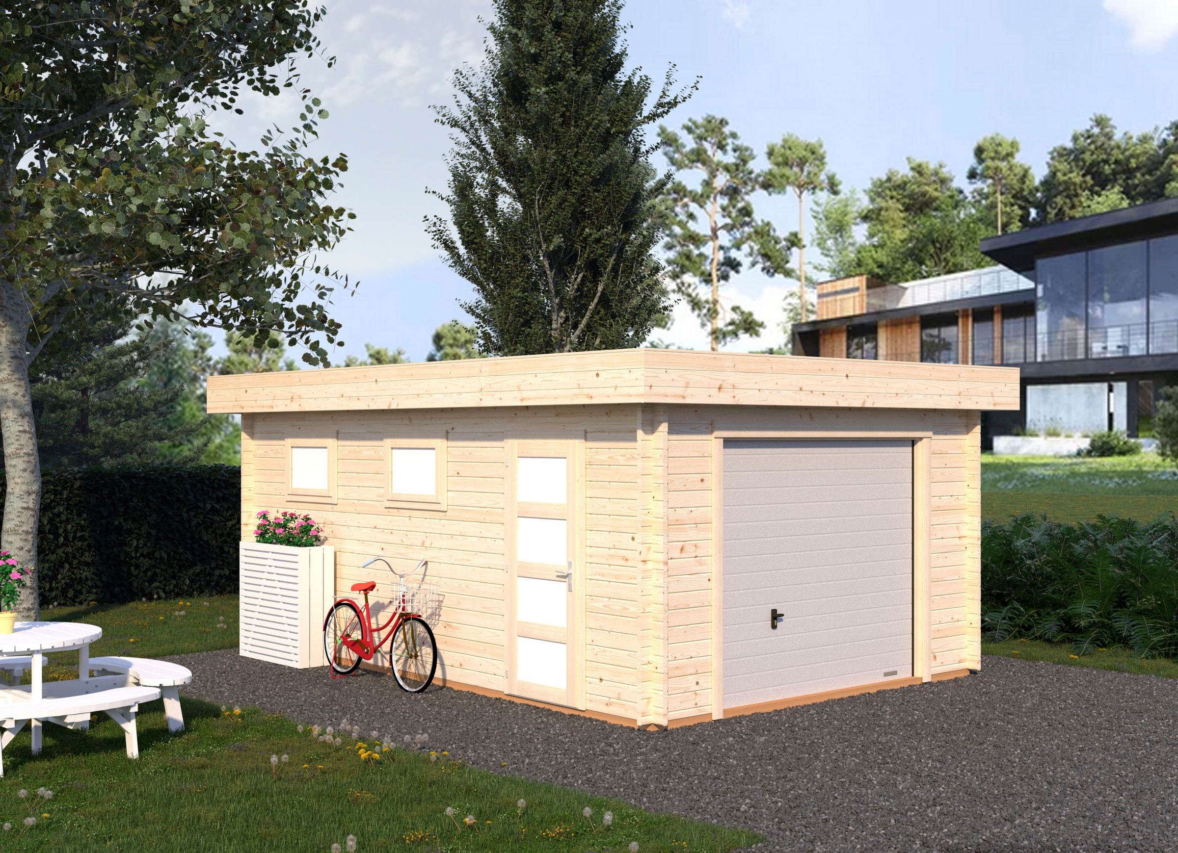 Palmako Garage "Rasmus" BxTxH: 420x598x253 cm, mit Sektionaltor, naturbelassen