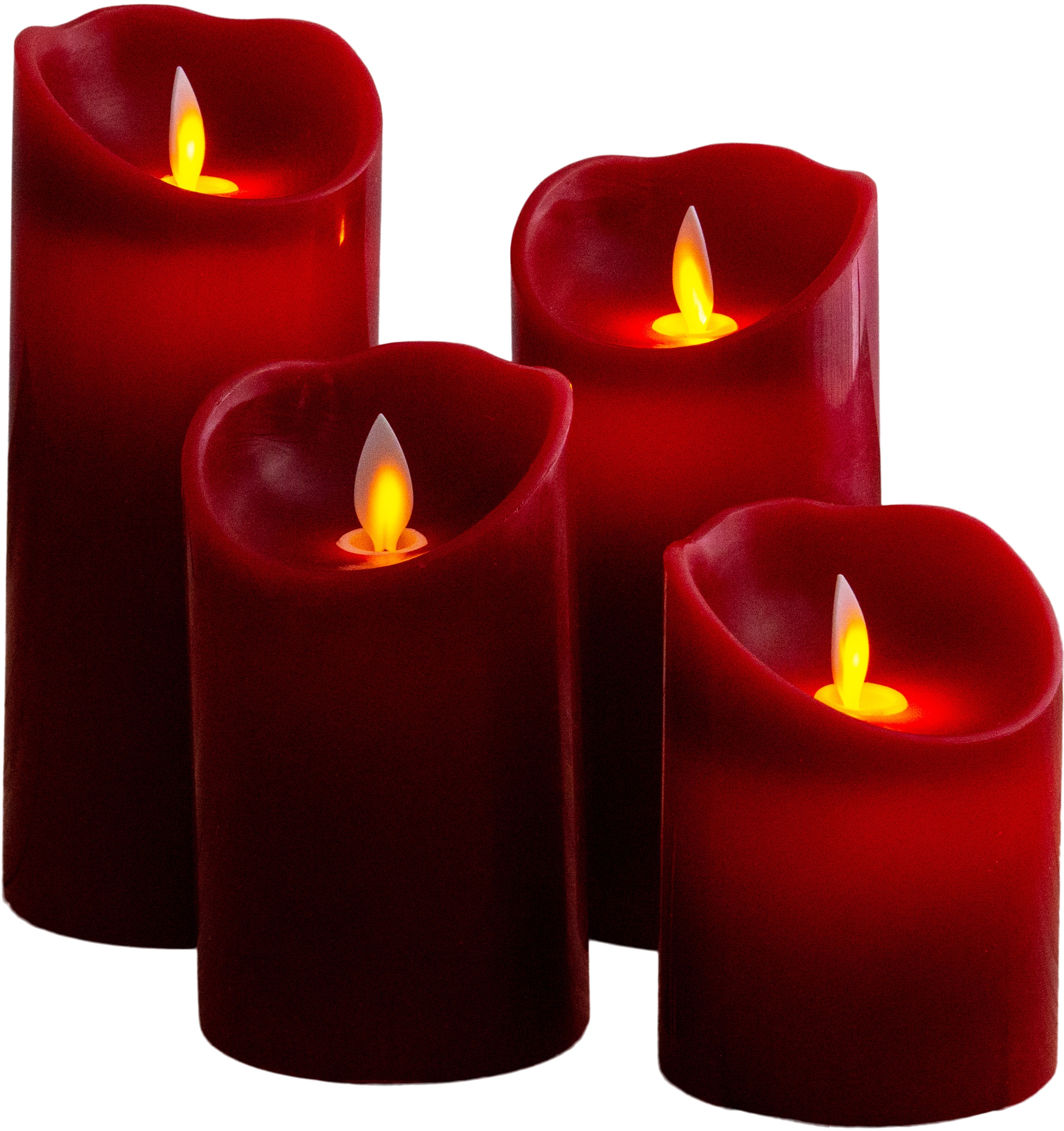 näve Dekolicht »Kerzen«, 1 flammig, 4er Set (Höhe 10cm 12,5cm 15cm 17,5cm) rot dimmbar Timer Ã˜ 7,5cm