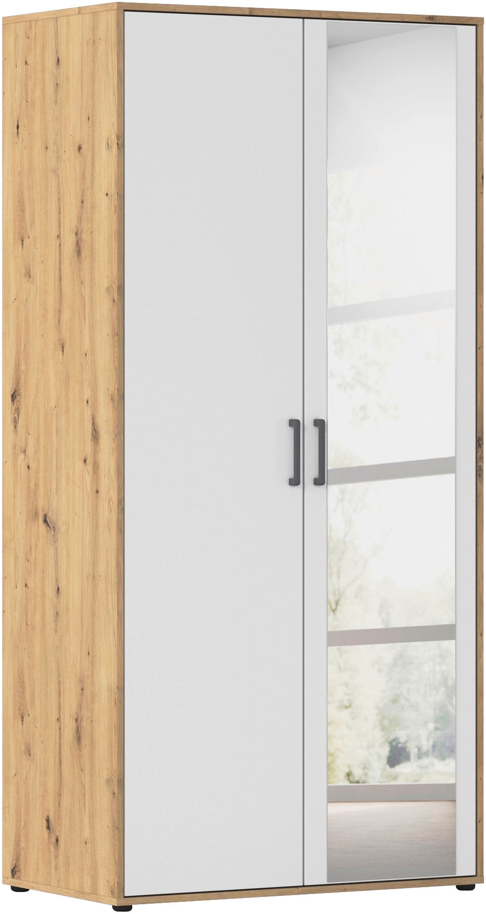 rauch "Kleiderschrank Schrank Garderobe Wäscheschrank VOYAGER" in 3 verschiedenen Ausstattungen BASIC/CLASSIC/PREMIUM, mit modernen Griffen in Graumetallic und Spiegel