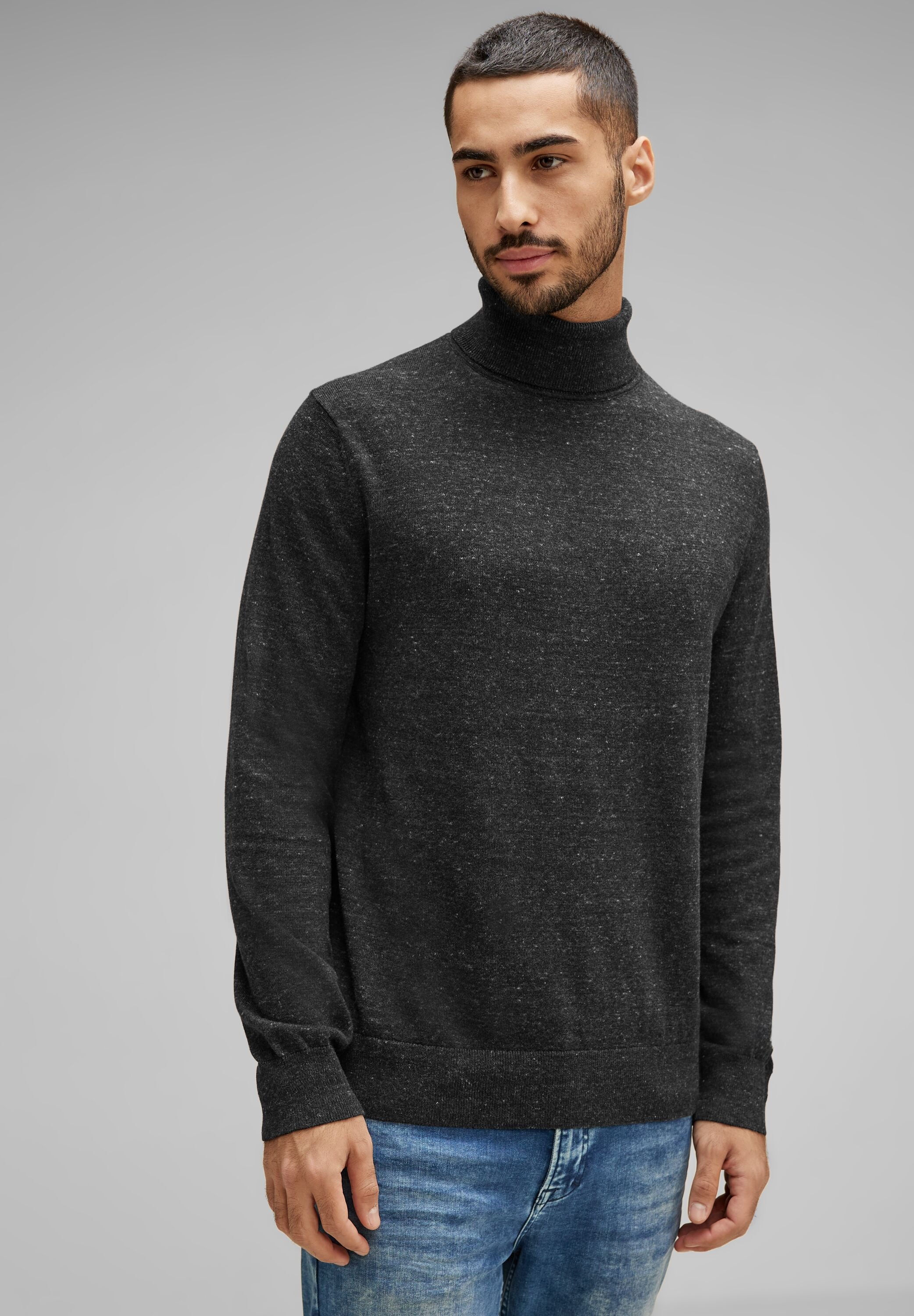 STREET ONE MEN Rollkragenpullover, in Melange Optik