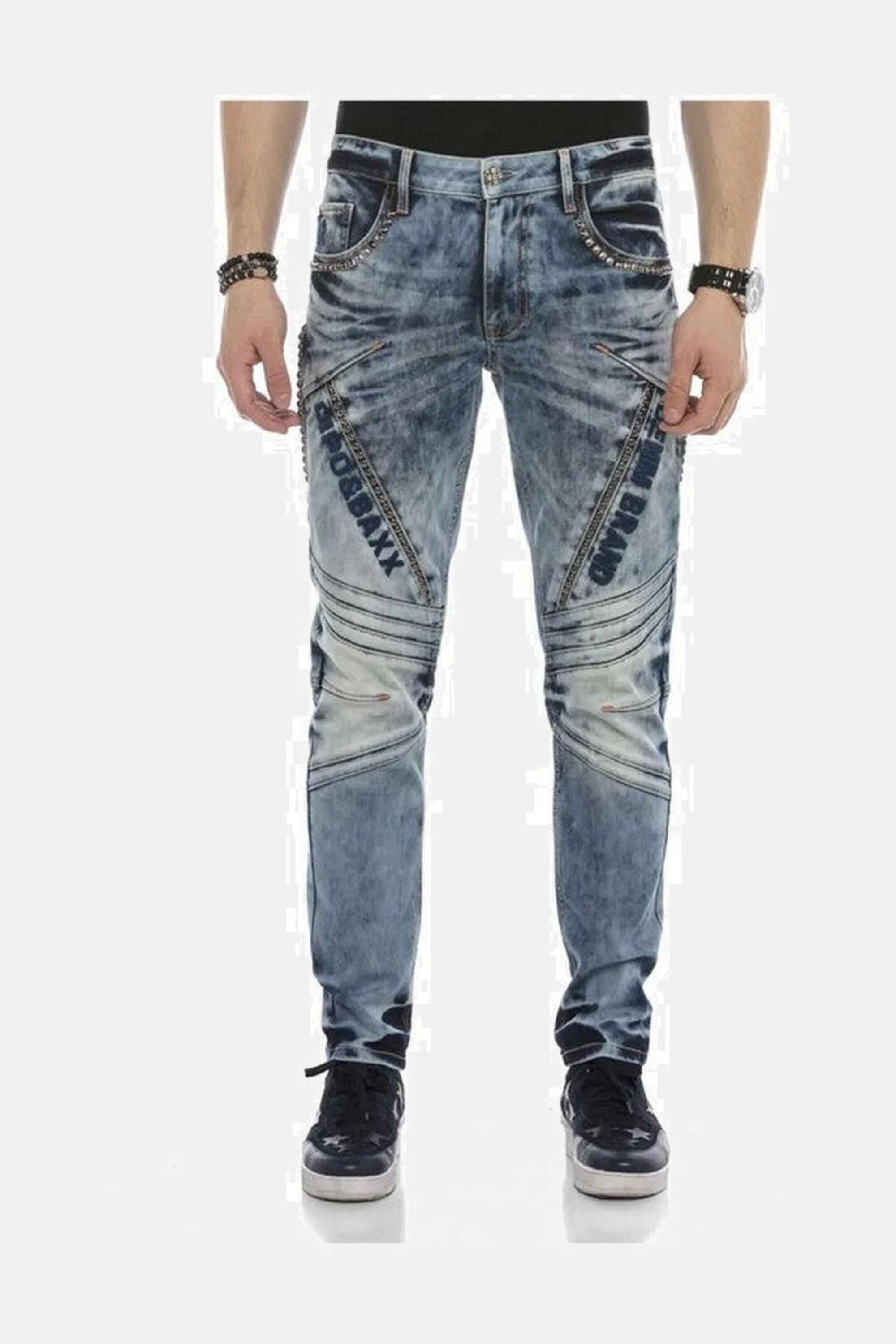 Straight-Jeans »DENIM«, Straight Fit-Jeans im lässigen Biker-Look, CD590