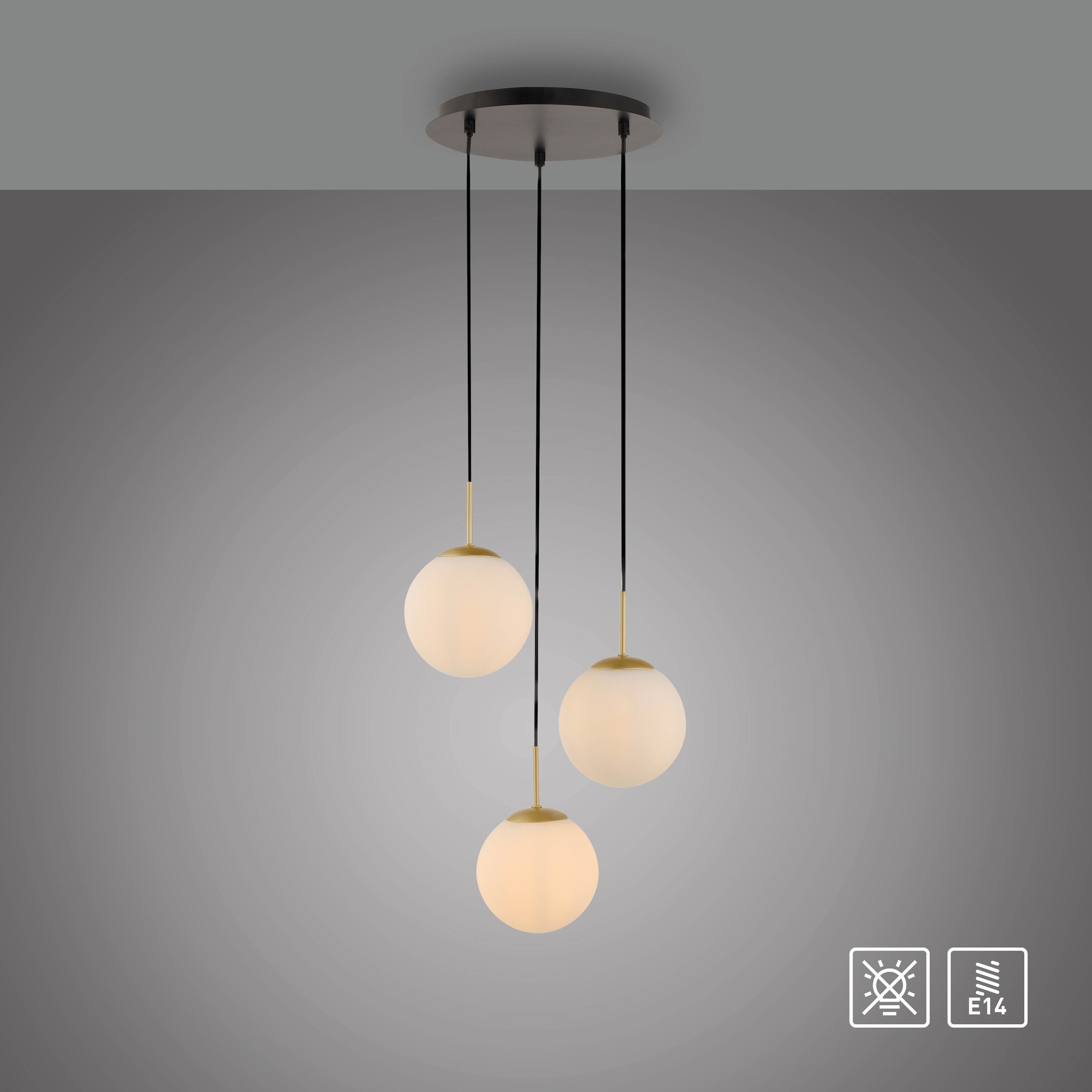 LeGer Home by Lena Gercke Pendelleuchte »Elorea - Hängelampe mit großen Glaskugeln« E14 1 Stk. opal matt weiß, schwarz gold, Pendelläge einstellbar, E14, Rondell
