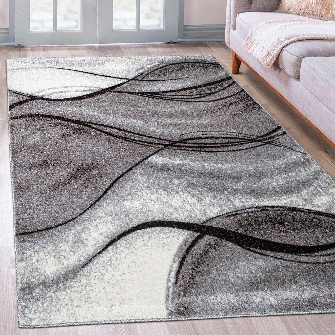 Teppich OTTO HOME "Tritom" Gr. 2, grau, B:80cm H:9mm L:150cm, Kunstfaser, Teppiche, Teppich, mit besonders weichem Flor, Kurzflor, modernes Wellen Muster