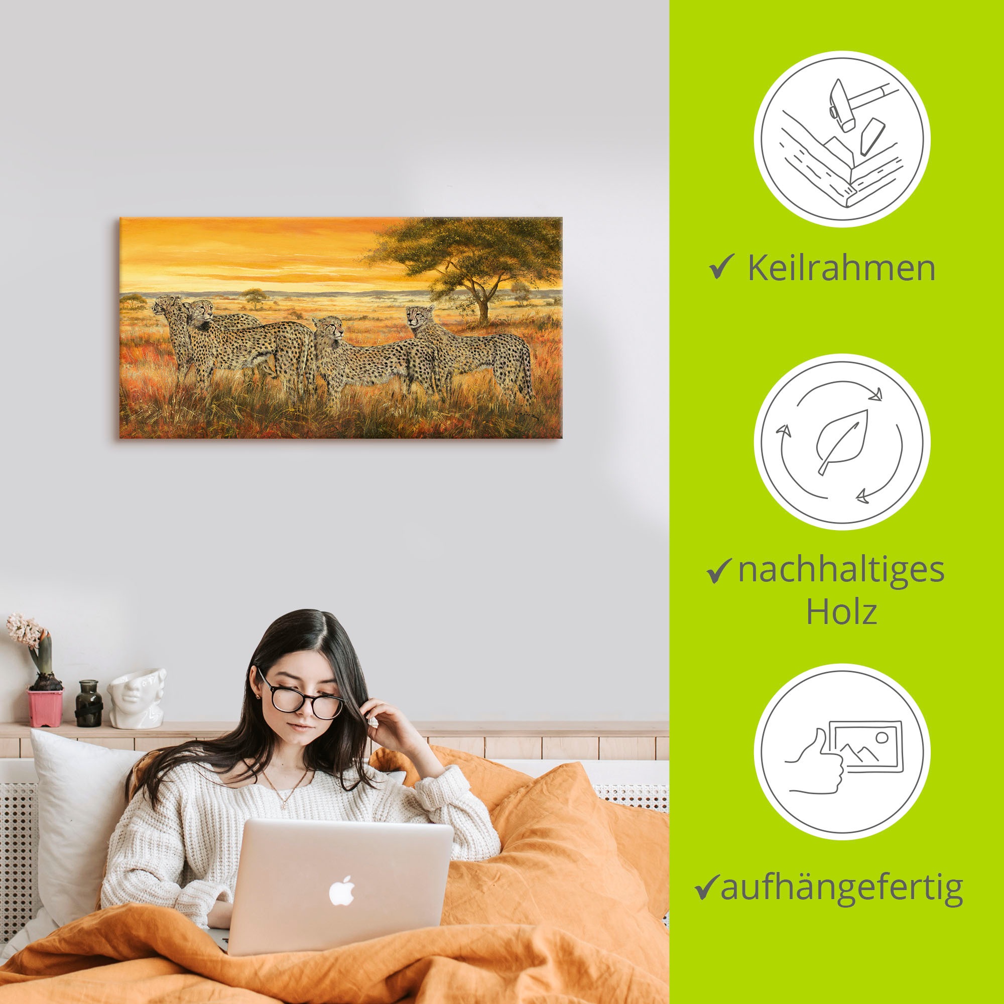 Artland Wandbild »4 Geparden«, Wildtiere, (1 St.), als Leinwandbild, Wandaufkleber in verschied. Größen