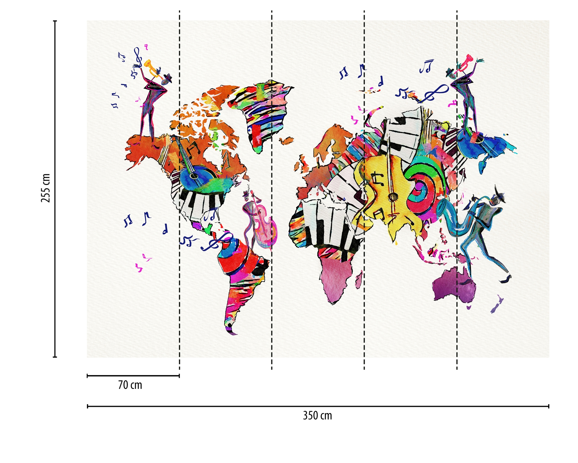 A.S. Création Vliestapete »Weltkarte Tapete mit Musikinstrumenten Bunt« matt strukturiert