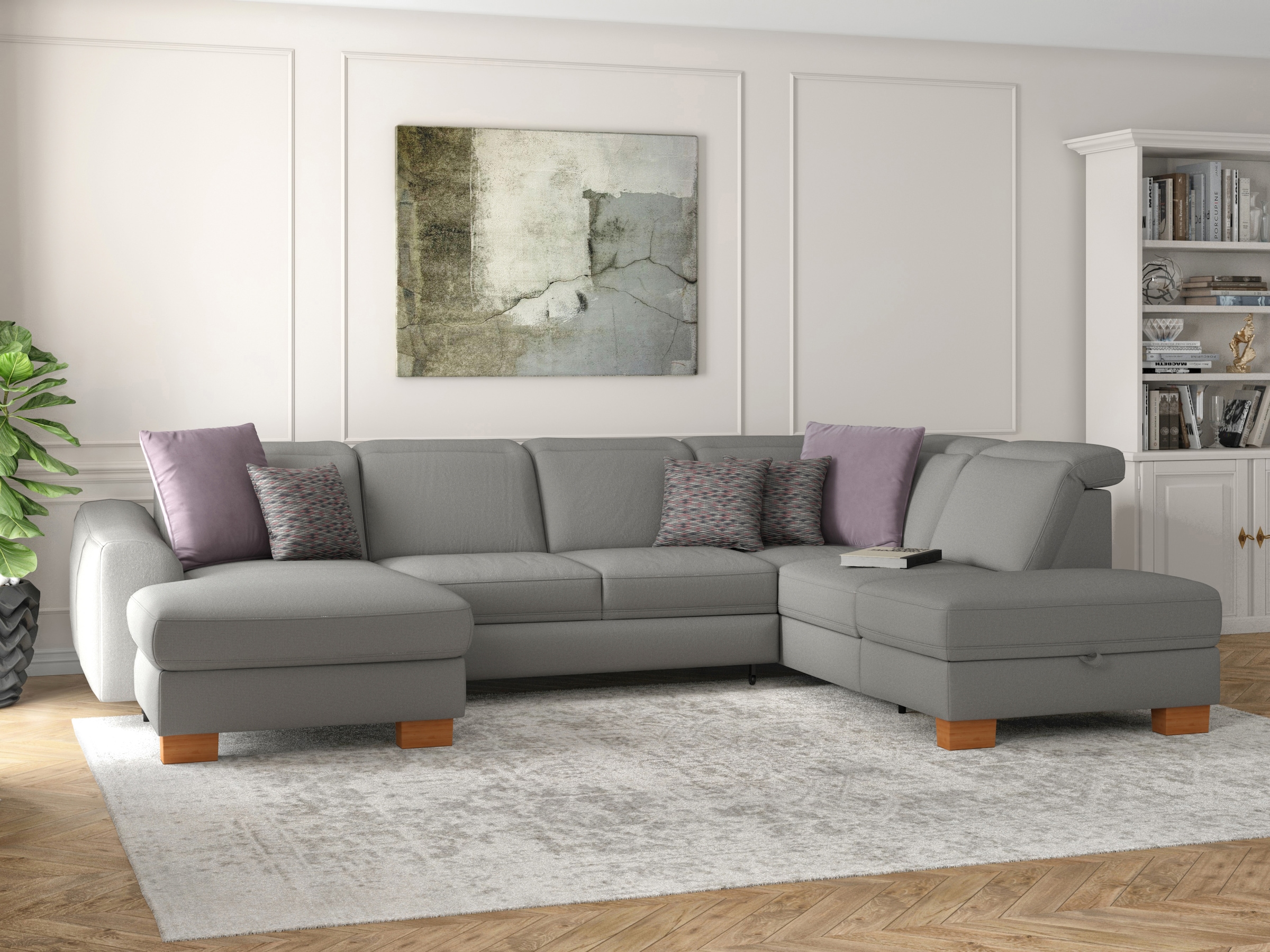 Wohnlandschaft SIT & MORE "Dundee U-Form", silber, B:338cm H:86cm T:219cm, Sofas, Wohnlandschaft, mit Federkern und Massivholzfüßen, wahlweise mit Kopfteilverstellung 7