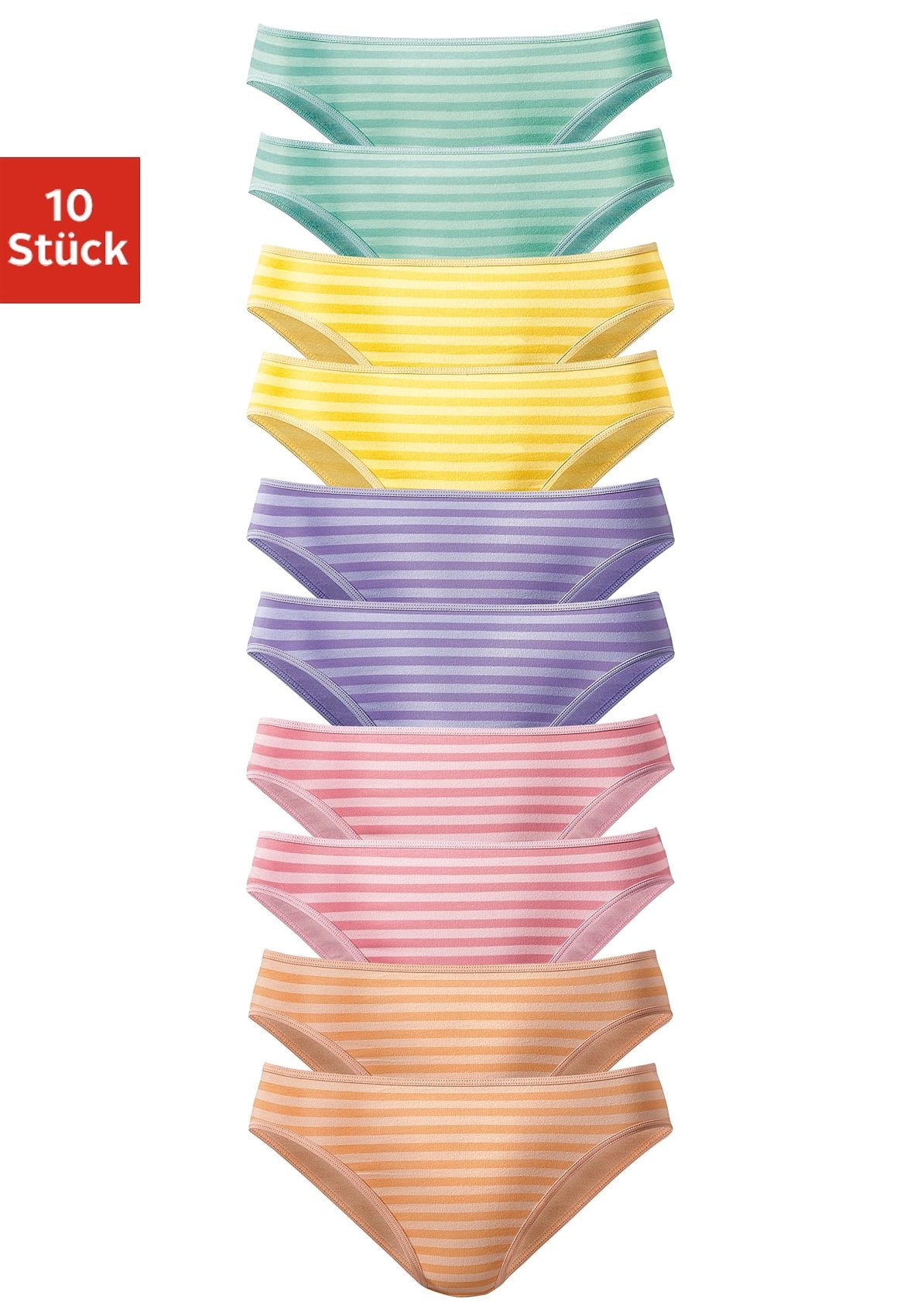 Vivance Bikinislip Packung, 10 Stk. gestreift und unifarben, Baumwollmischung