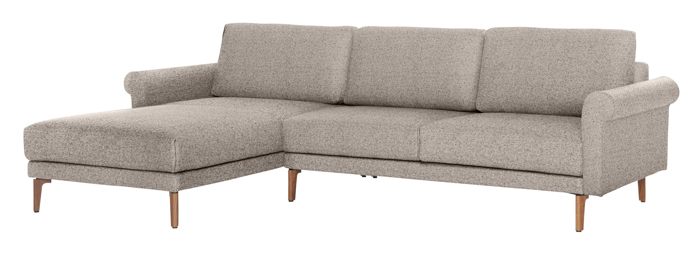 hülsta sofa Ecksofa „hs.450“, Armlehne Schnecke modern Landhaus, Breite 282 cm, Fuß Nussbaum graubeige, natur 044, 20 Rabatt: 43 %