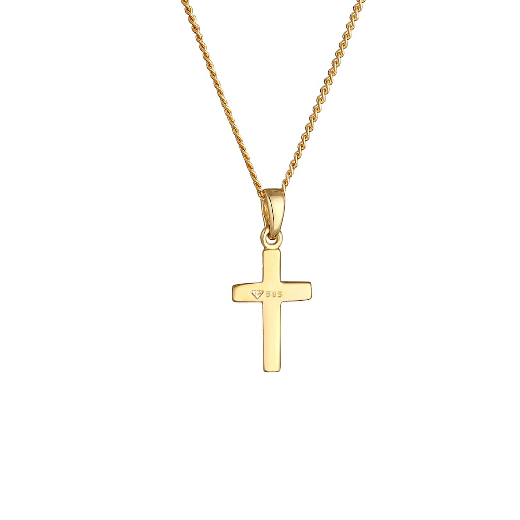 Elli Premium Kette mit Anhänger »Kreuz Anhänger Religion Panzerkette 585er Gelbgold«