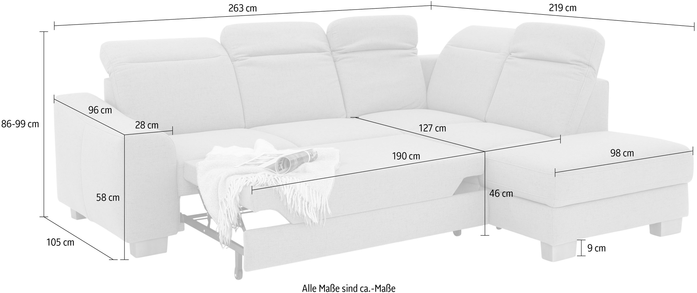Home affaire Ecksofa »Dundee L-Form«, wahlweise mit Kopfteilverstellung und zusätzlich mit Bettfunktion