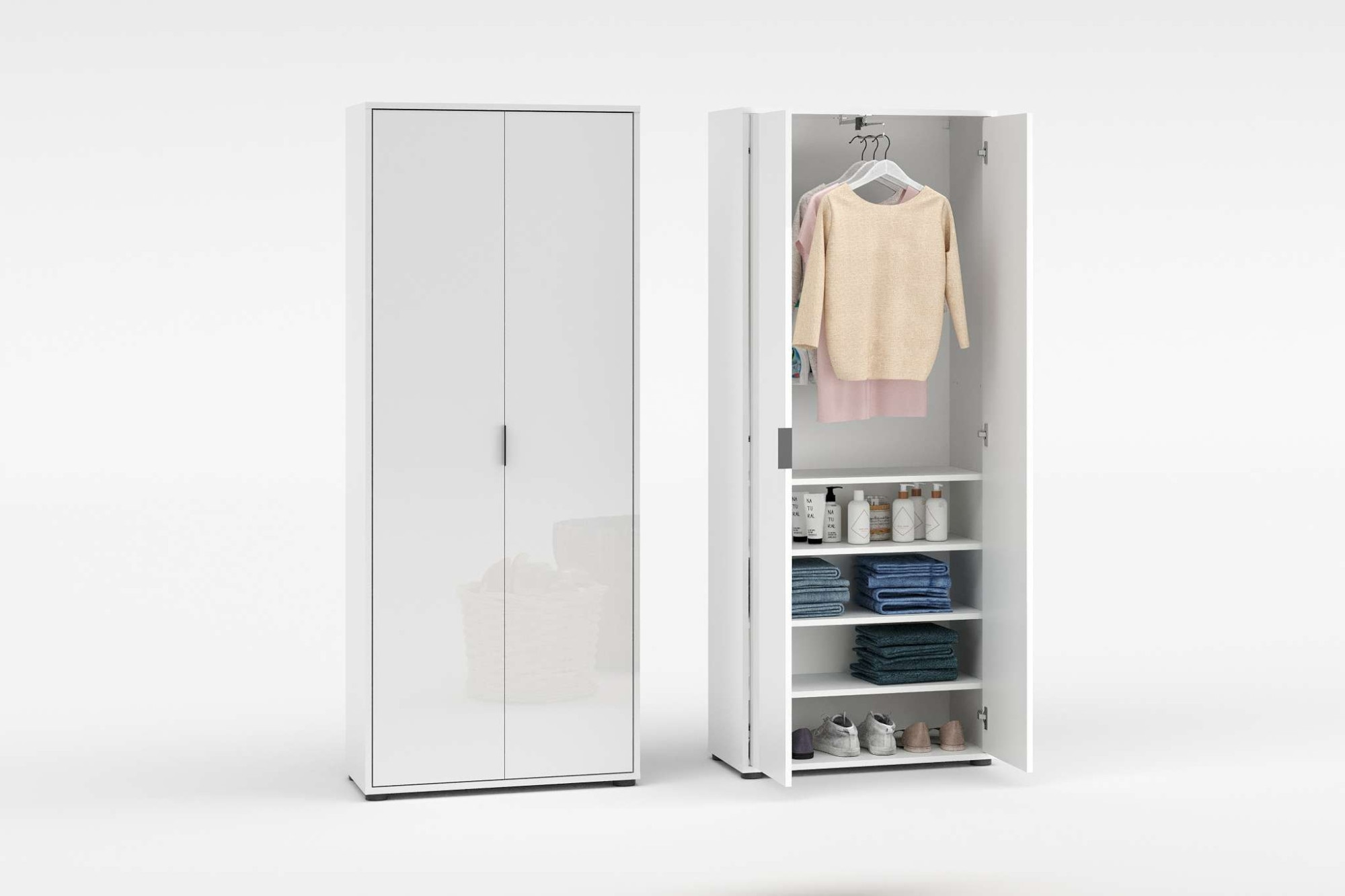 Home affaire Mehrzweckschrank "JOLLY, Stauraumschrank, Breite 72,5 cm, Höhe 178 cm" 1 Stk. tlg. 2 Türen, 4 Einlegeböden,1 Auszugsstange - Schrank hochglanz lackiert