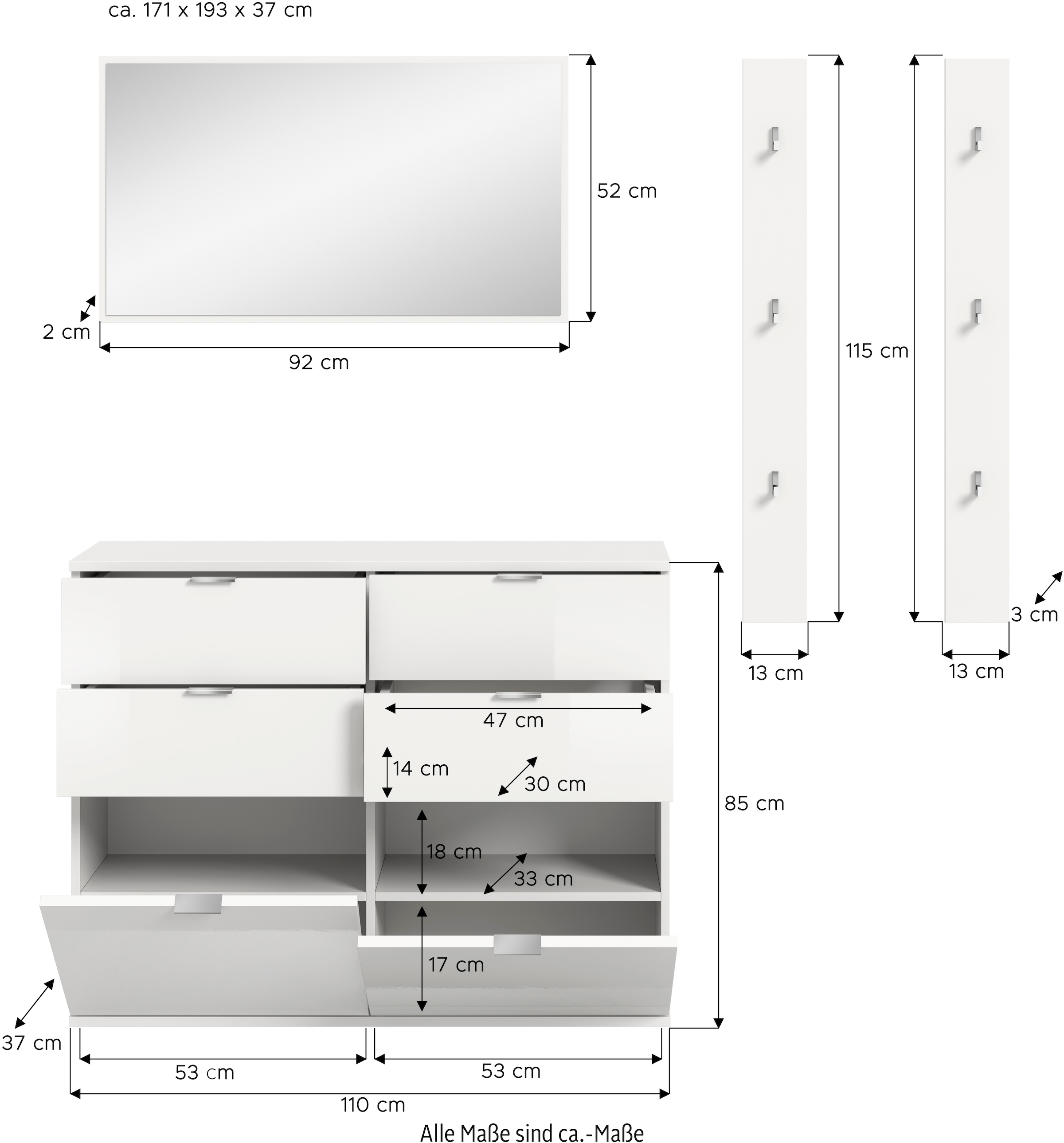 INOSIGN Garderoben-Set, (3 St.), Trondheim, Gardeobenset 3-tlg.,Breite 171 cm, Flur, Diele, Kombination