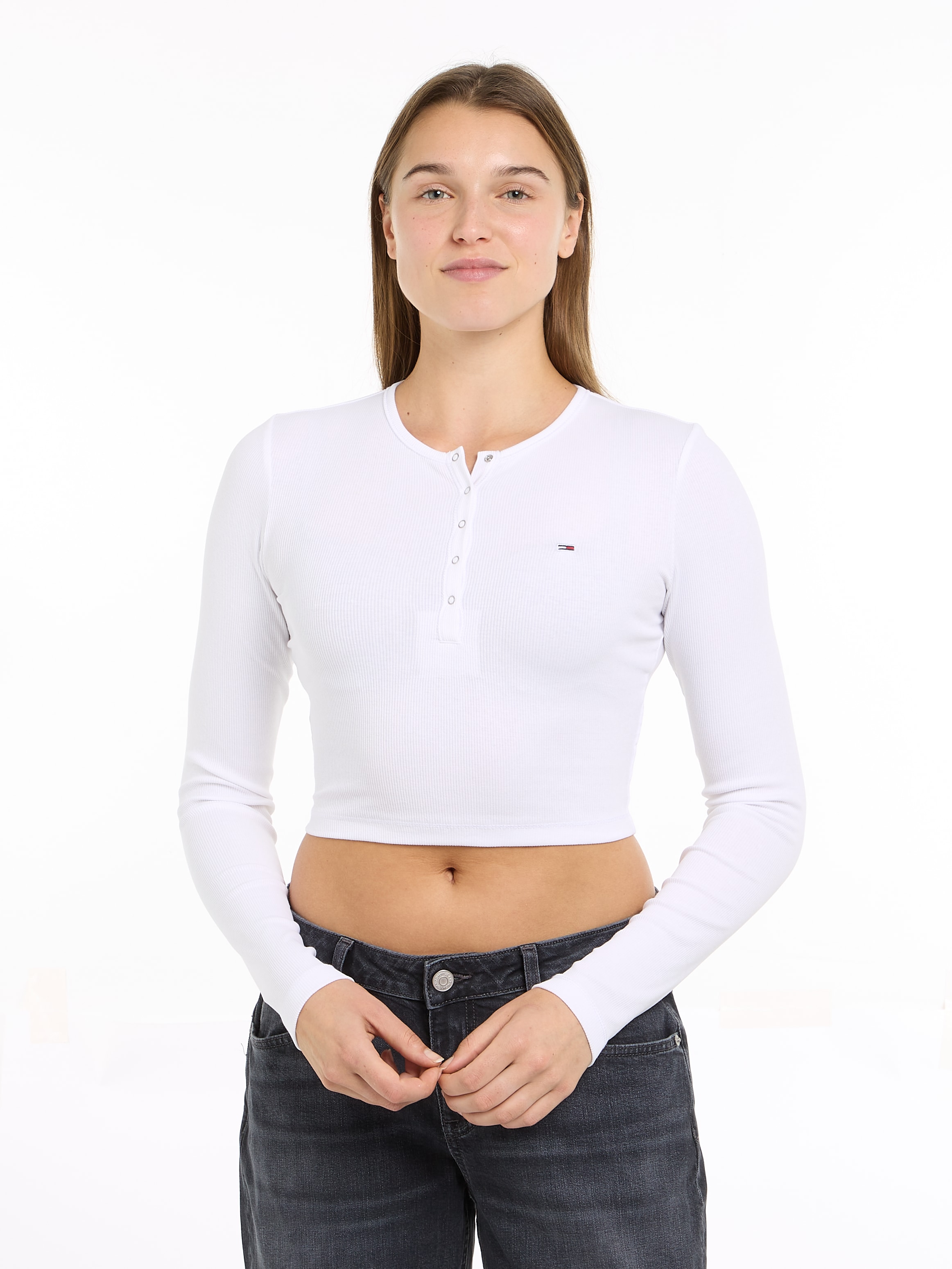 Tommy Jeans Langarmshirt "TJW CRP HENLEY TOP LS", in modischer Cropped Form günstig online kaufen