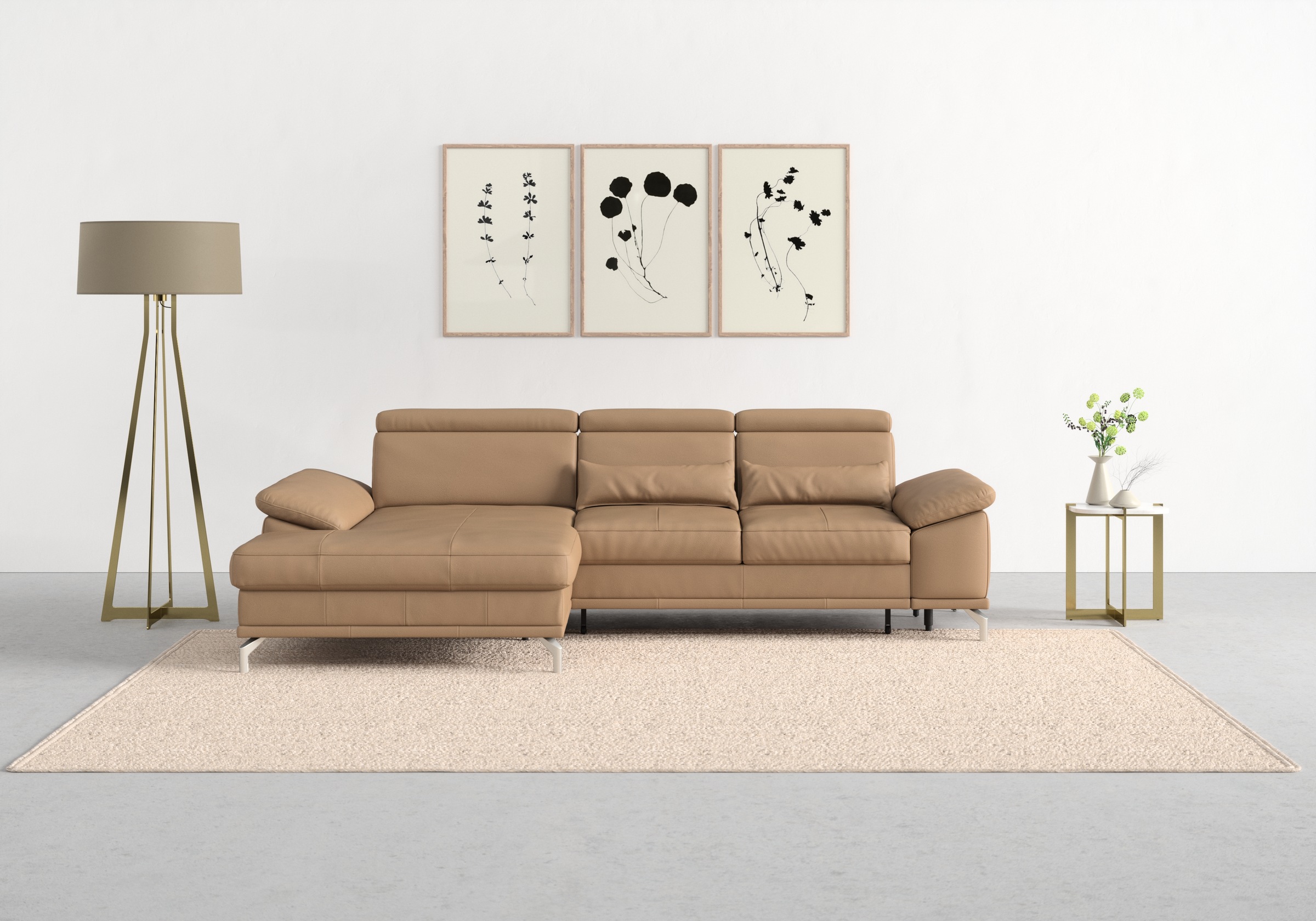 sit&more Ecksofa "Cabrio L-Form, B: 295 cm, mit Sitztiefen-, Arm- & Kopfteilverstellung" 2 Nierenkissen, Federkern, optional Schlaffunktion und Stauraum