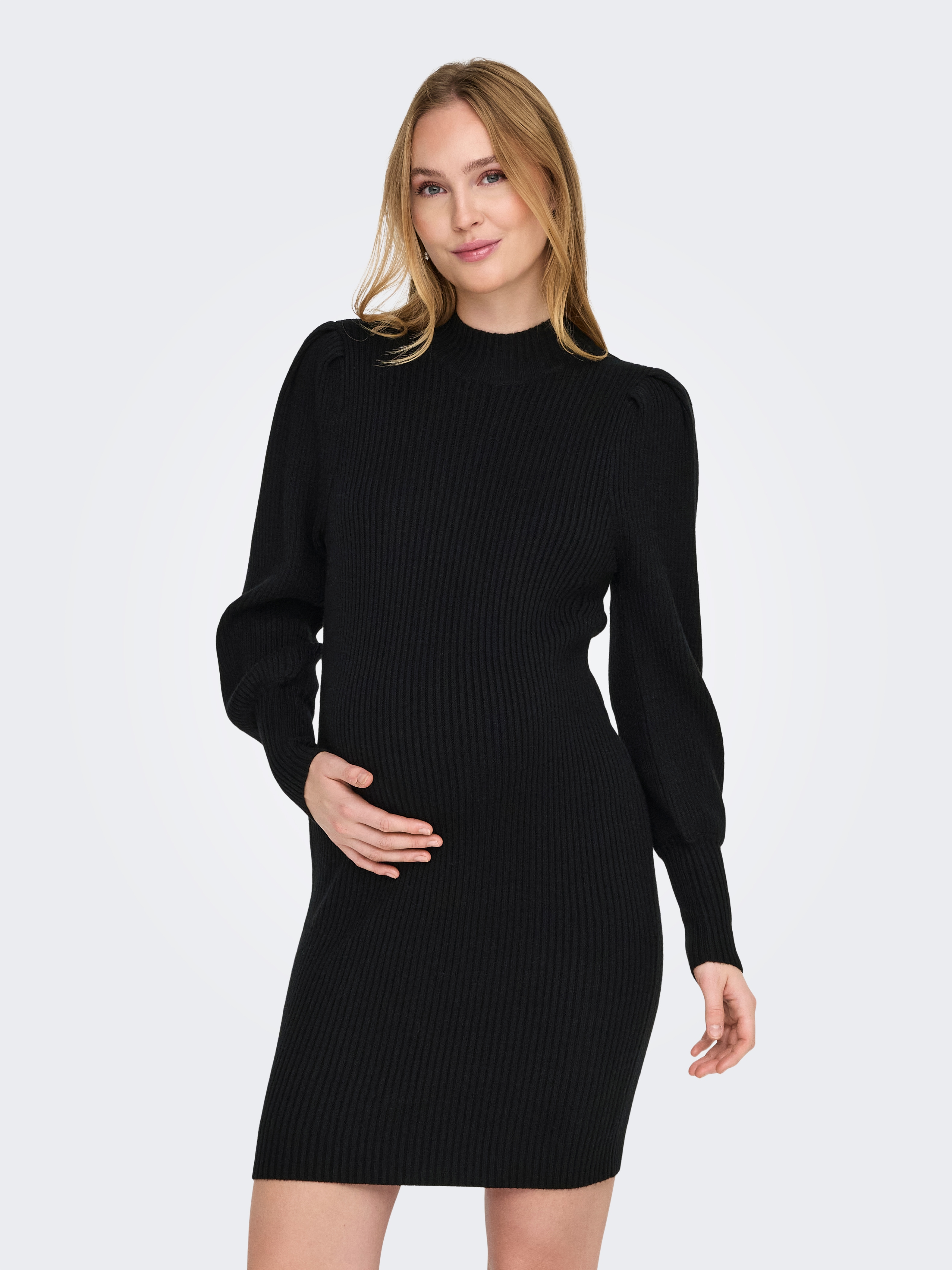 ONLY MATERNITY Strickkleid "OLMKATIA L/S DRESS KNT NOOS" Regular Fit, hochschließender Kragen, Langarm, unifarben