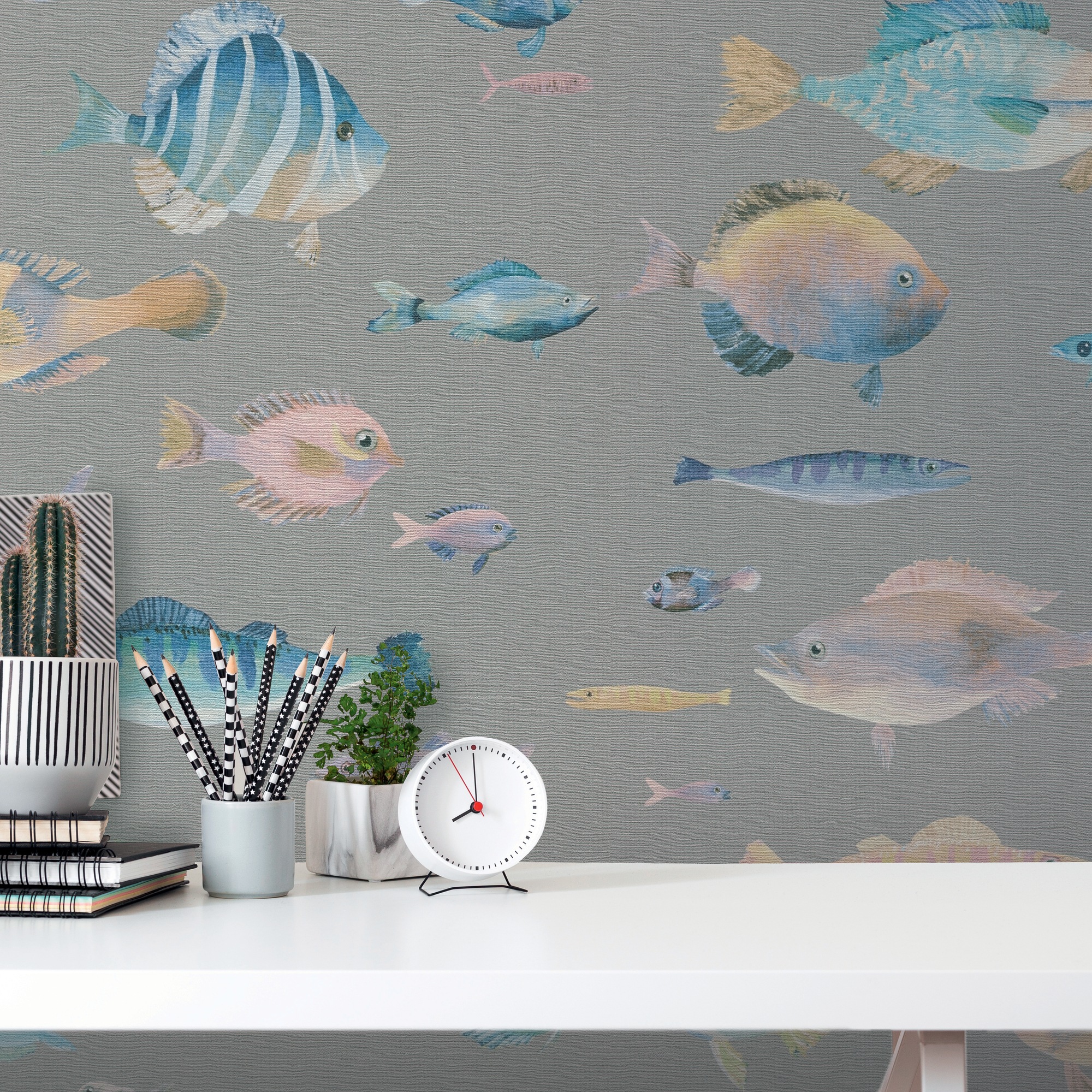 A.S. Création Vliestapete »PintWalls II Tapete mit Fischen Mustertapete mit Tieren Tiere«, matt, Vliestapete Kinderzimmer für Schlafzimmer Küche Wohnzimmer Fische Flur