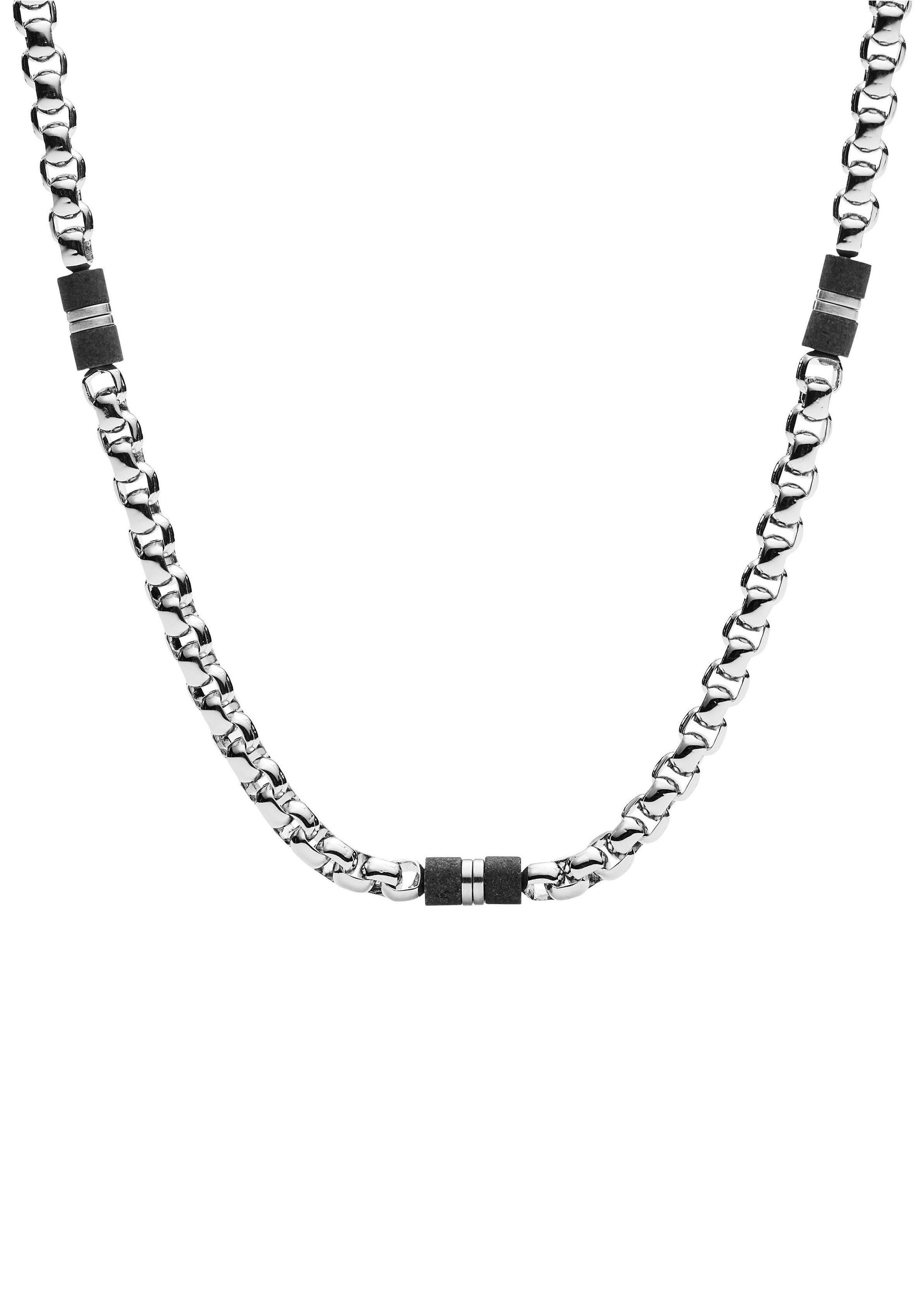 Edelstahlkette FOSSIL "Schmuck Geschenk Edelstahl Halskette MENS DRESS", schwarz (edelstahlfarben, schwarz), Halsketten, Damen, Edelstahl, L: 50 B: 4mm, Edelstahlkette, B:4mm 2