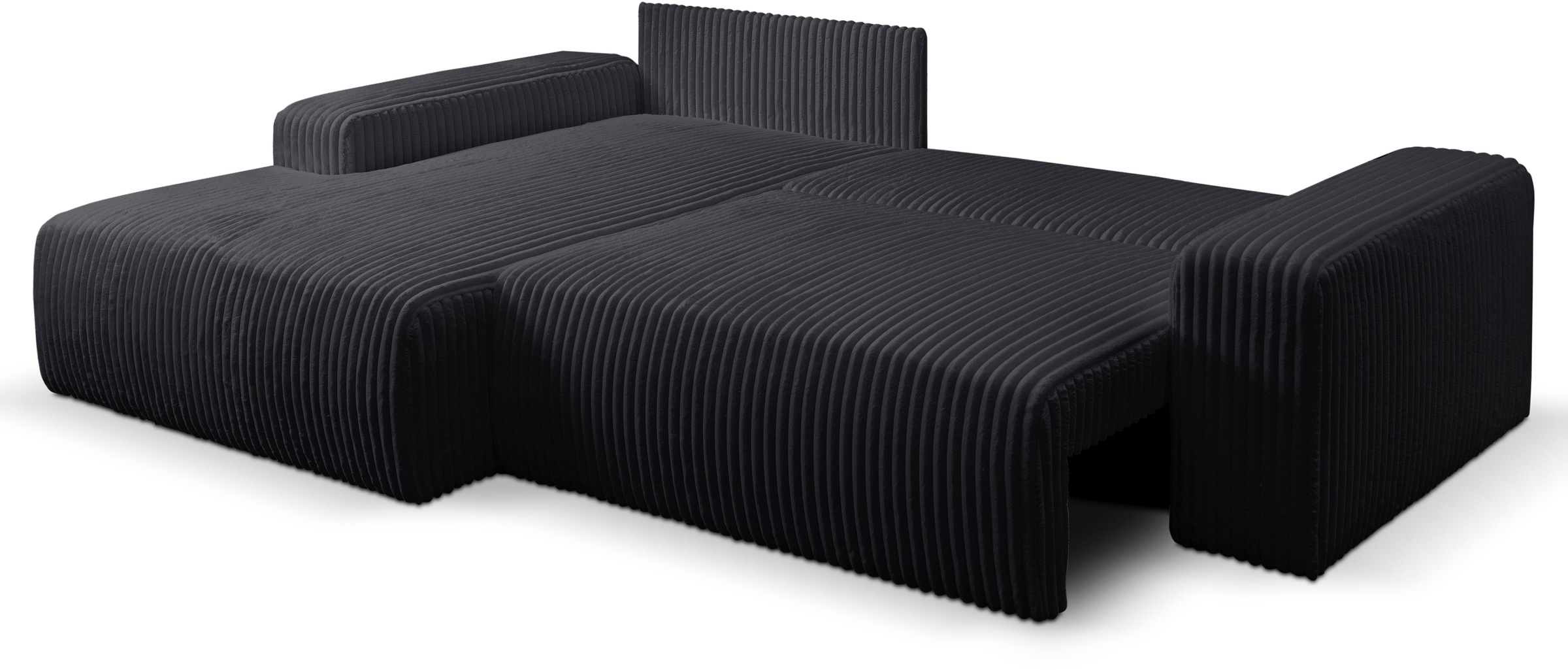 WERK2 Ecksofa »Rotterdam-L, kuschelweicher Cord oder Breitcord, L-Form, Breite 267 cm«, Design Ecksofa mit Schlaffunktion & Bettkasten, Breitcord, Schwarz