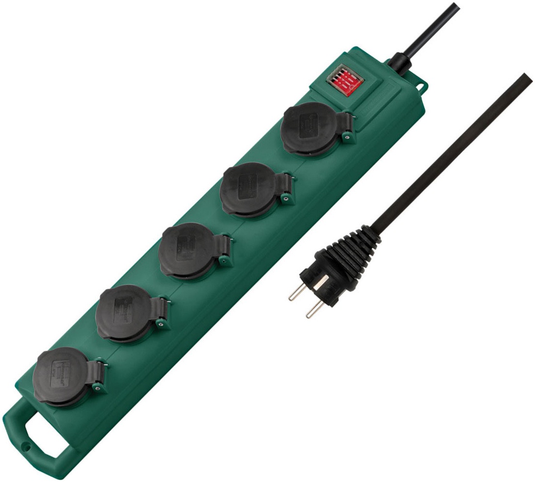 BRENNENSTUHL Steckdosenverteiler "Super-Solid SL 554 DE IP54 5-fach 5m H07RN-F3G1,5", 5mgrün, schwarz, Steckdosenleisten