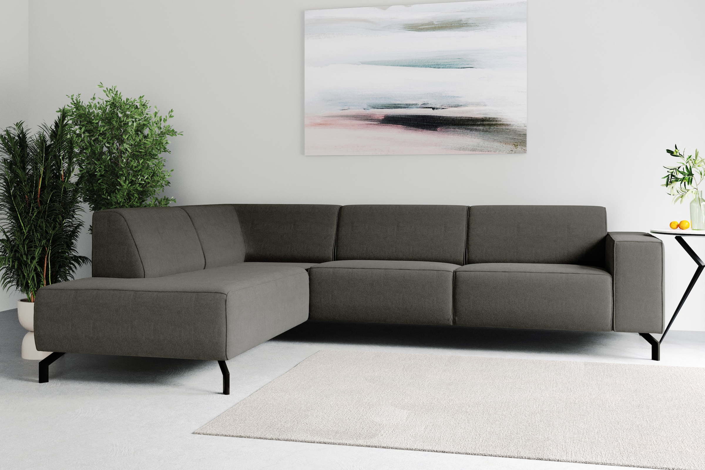 Places of Style Ecksofa Lorcan, in Lederoptik oder Strukturstoff lieferbar
