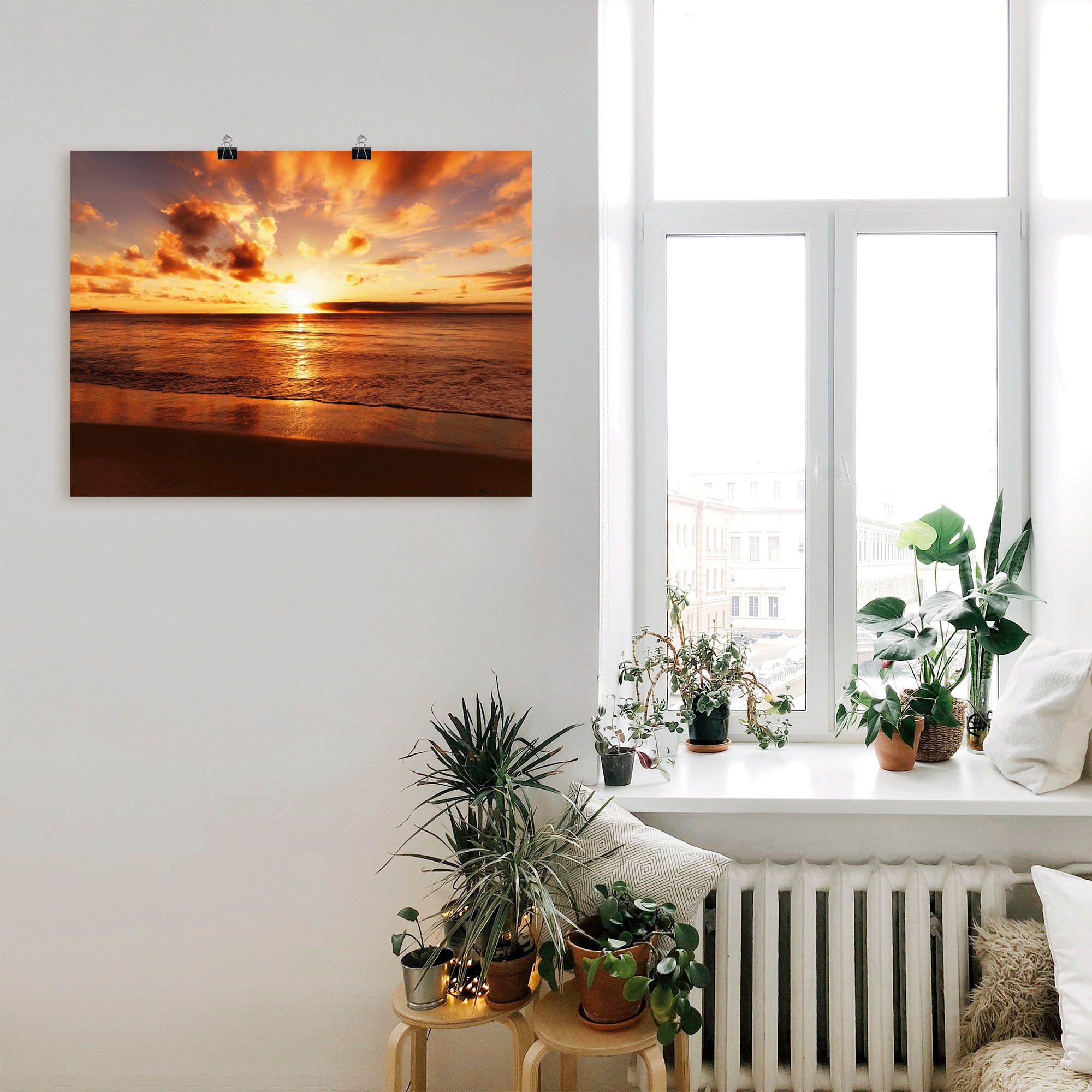 Artland Wandbild »Schöner Sonnenuntergang in (1 Alubild, oder als BAUR Leinwandbild, Größen Gewässer, versch. kaufen Poster | St.), Wandaufkleber Strand«