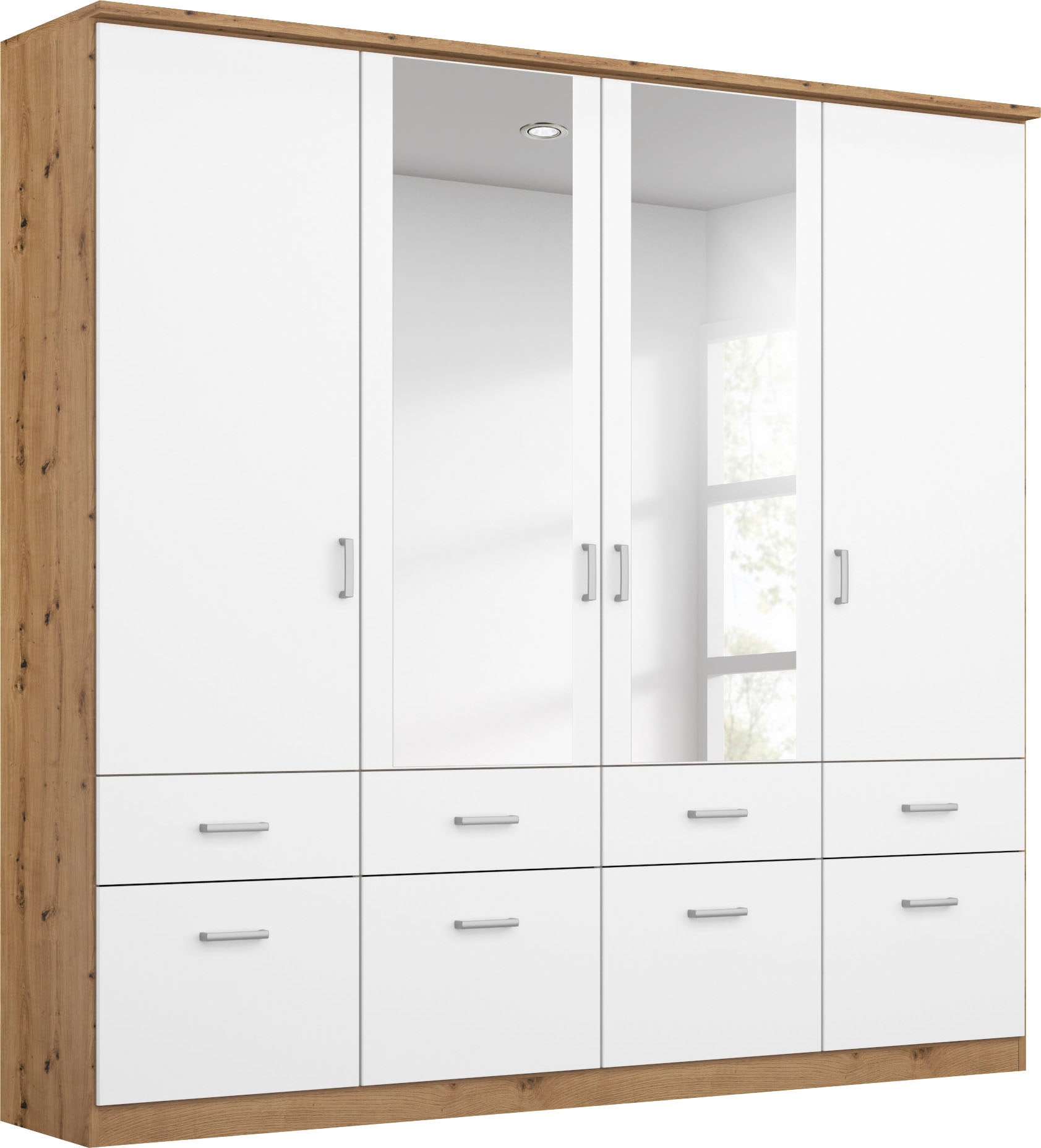 rauch Kleiderschrank "Kleiderschrank Schrank Garderobe deckenhoher Schrank BREMEN" optional mit Spiegel, Breiten: 91/136/181 cm, Höhe: 199 cm, in vielen Farbvariationen, inkl. Kranzblende MADE IN GERMANY