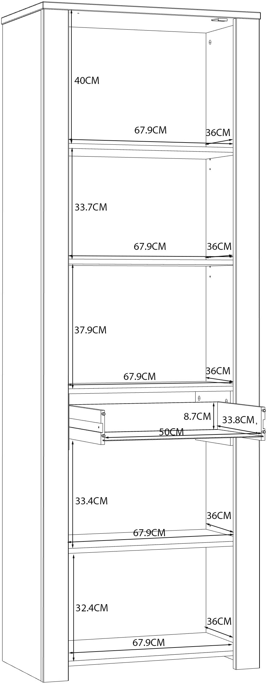 FORTE Highboard »Bohol, Vitrine, 1 Glastüre,1 SK, 1 Türe« B/H/T 71,7/205,4/42 cm Beleuchtung optional bestellbar