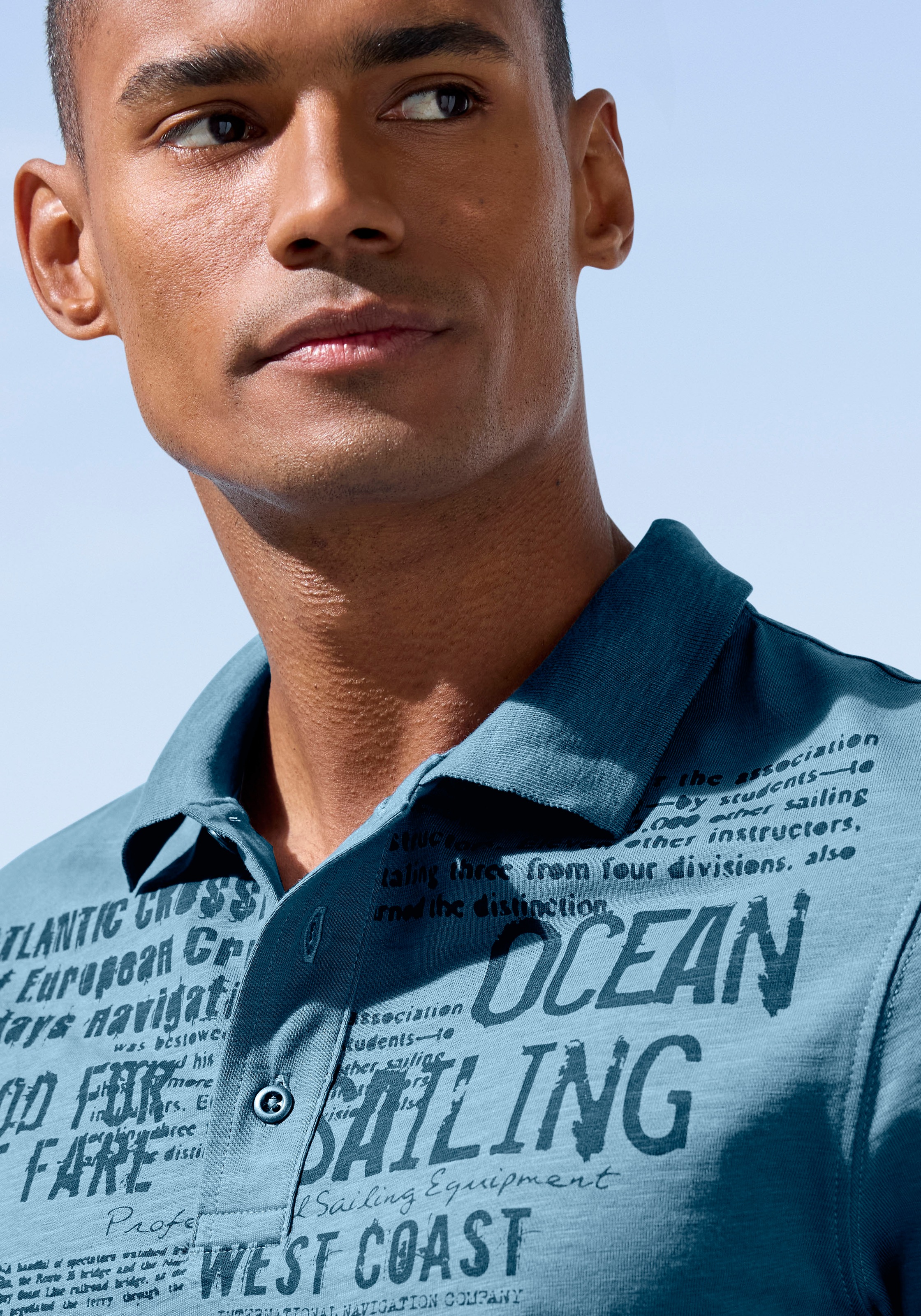John Devin Herren Poloshirt mit Print, Blau, Gr. S 3