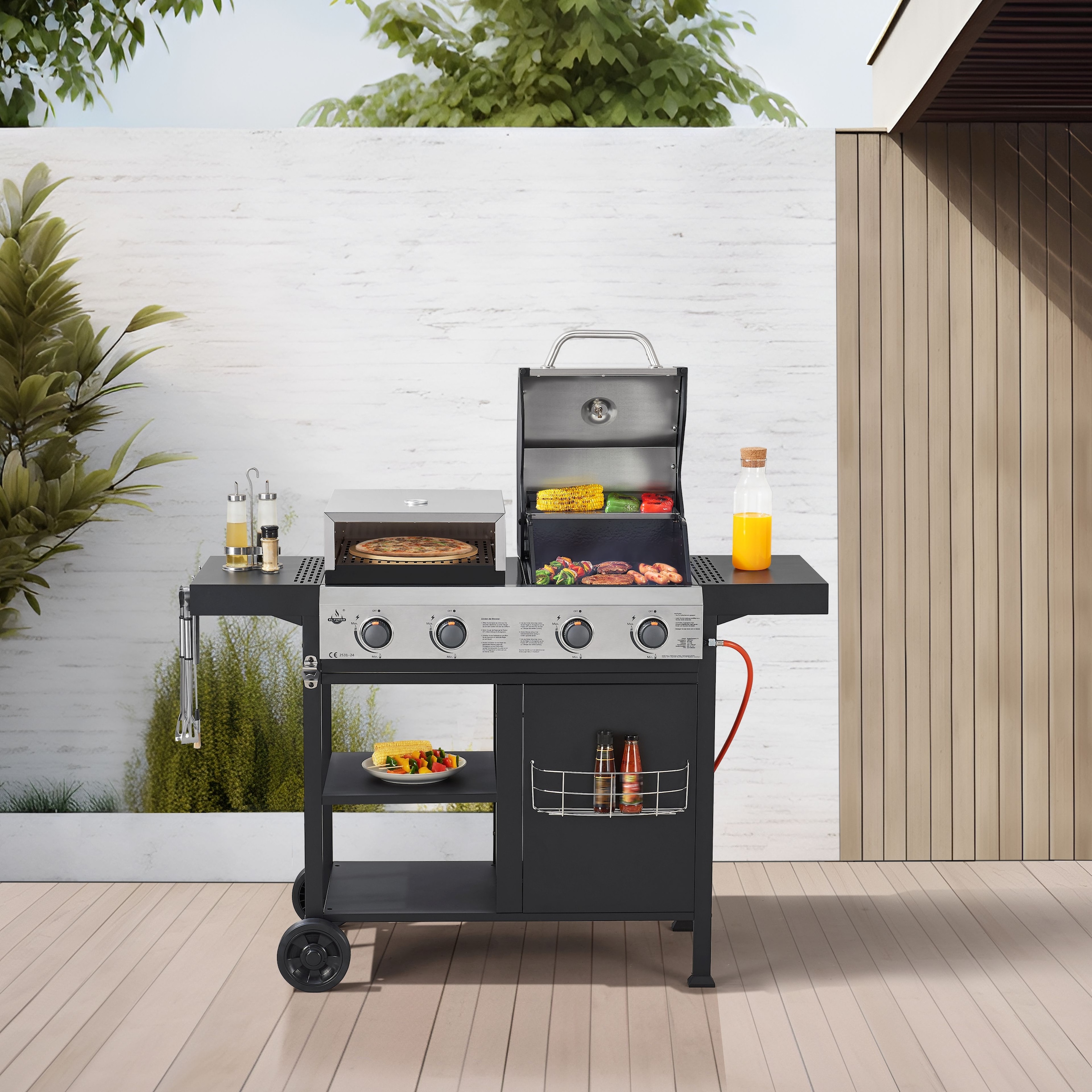 El Fuego Gasgrill »Kombigrill 3-in-1 Boston«, inkl. Pizzastein und Planchaplatte als Zubehör