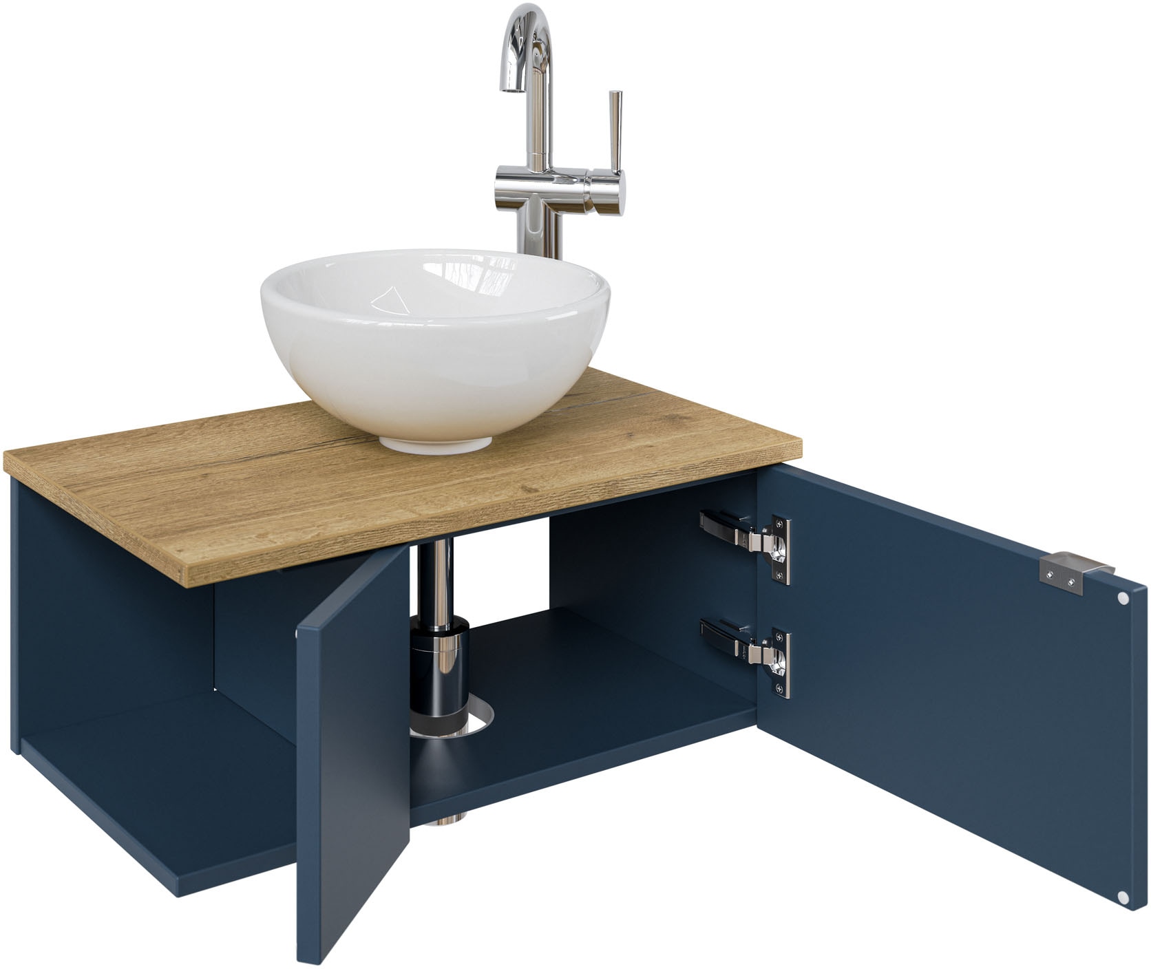 Saphir Waschtisch »Serie 6915 Waschschale mit Unterschrank für Gästebad, Gäste WC«, 61 cm mit Keramik-Aufsatzbecken, 2 Türen und 1 Fach