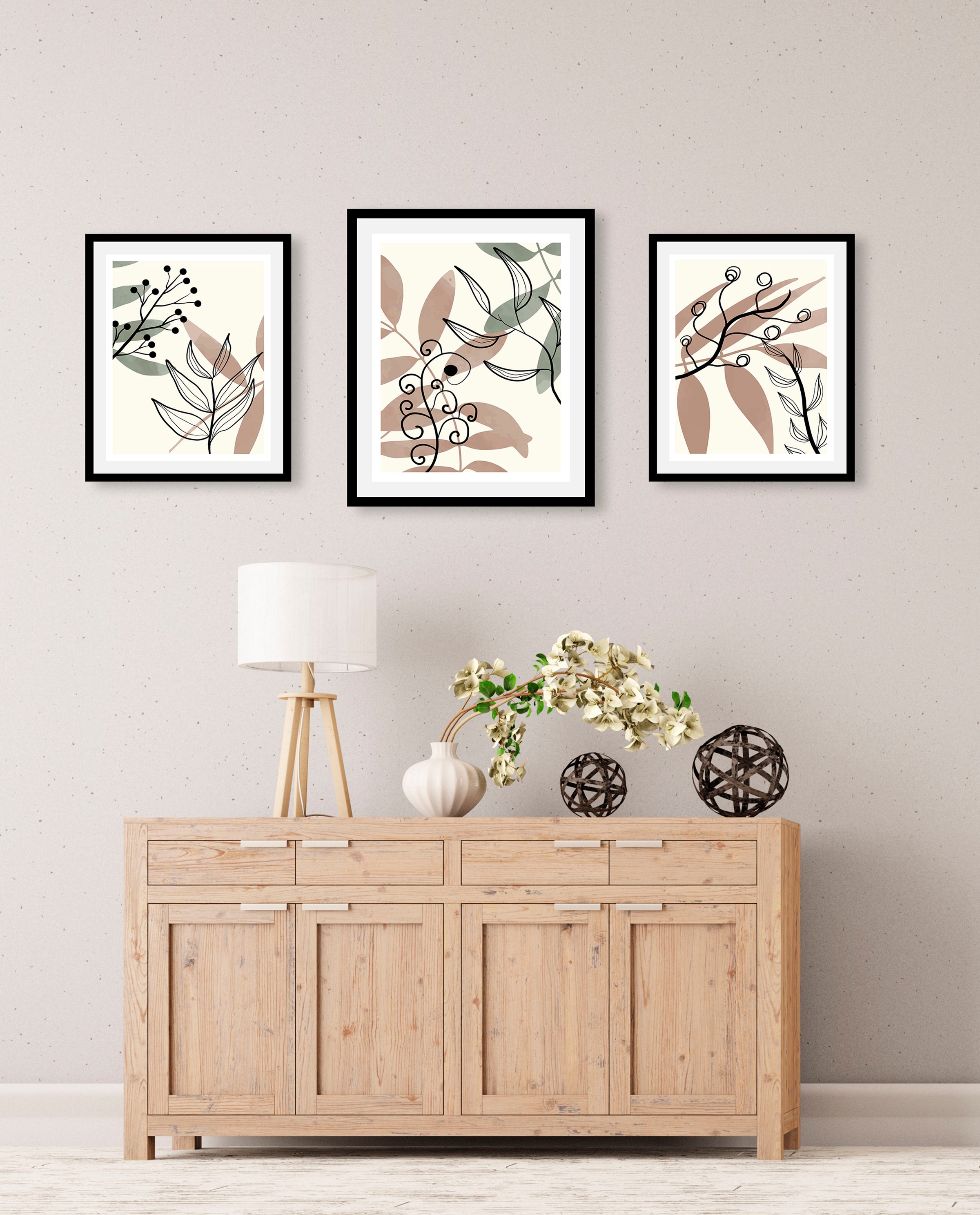 queence Bild »Set Halli«, (1 St.), HD Premium Poster-Druck inkl. Holzrahmen - 3er Set
