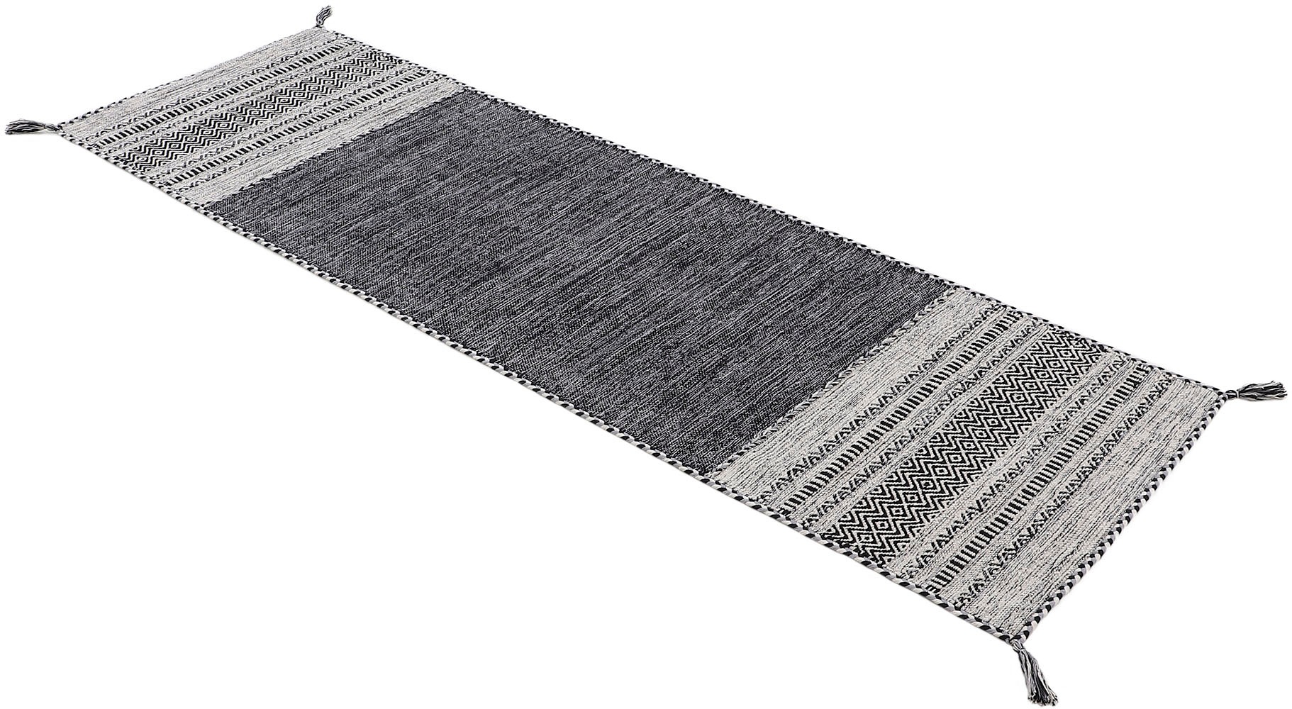 Thumbnail - carpetfine Teppich "Kelim Azizi", rechteckig, 5 mm Höhe, Baumwolle, Wendeteppich mit Fransen, Wohnzimmer