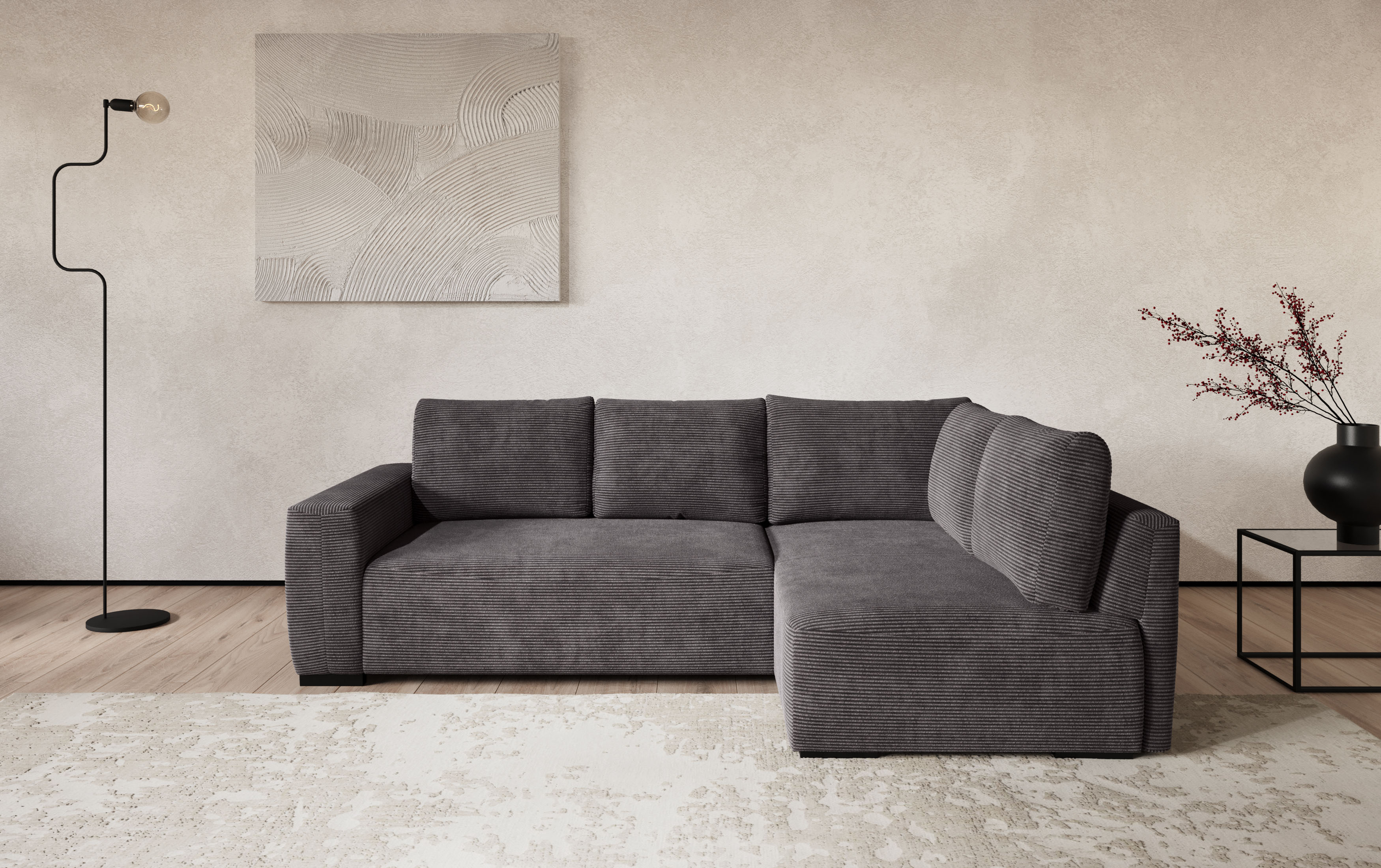 COTTA Ecksofa "Giro L-Form, Ottomane, Breite 252 cm" wahlweise mit Bettkasten und Trendbezug CORD
