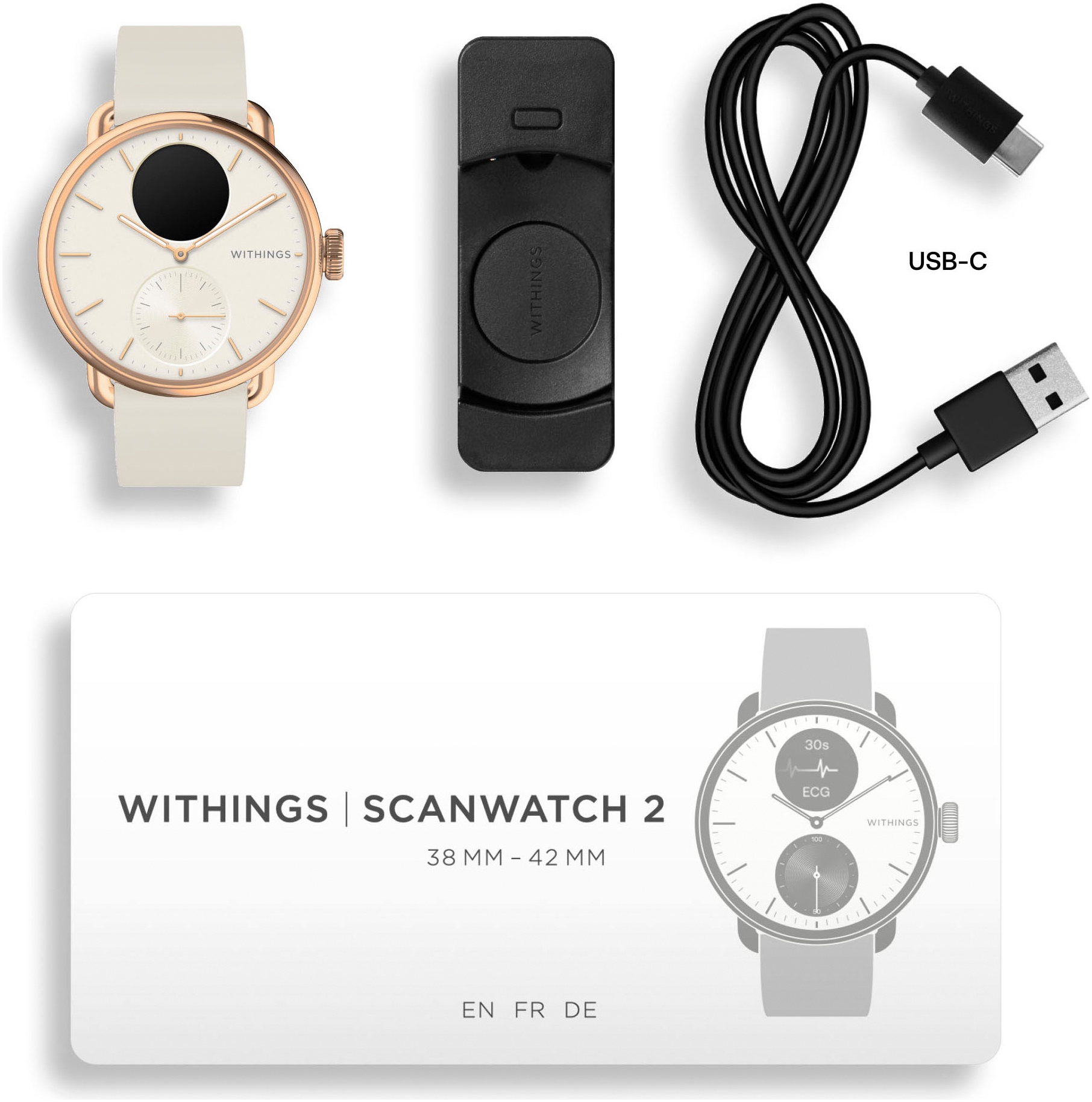 Withings Smartwatch »ScanWatch 2 38mm«, HealthSense OS,)