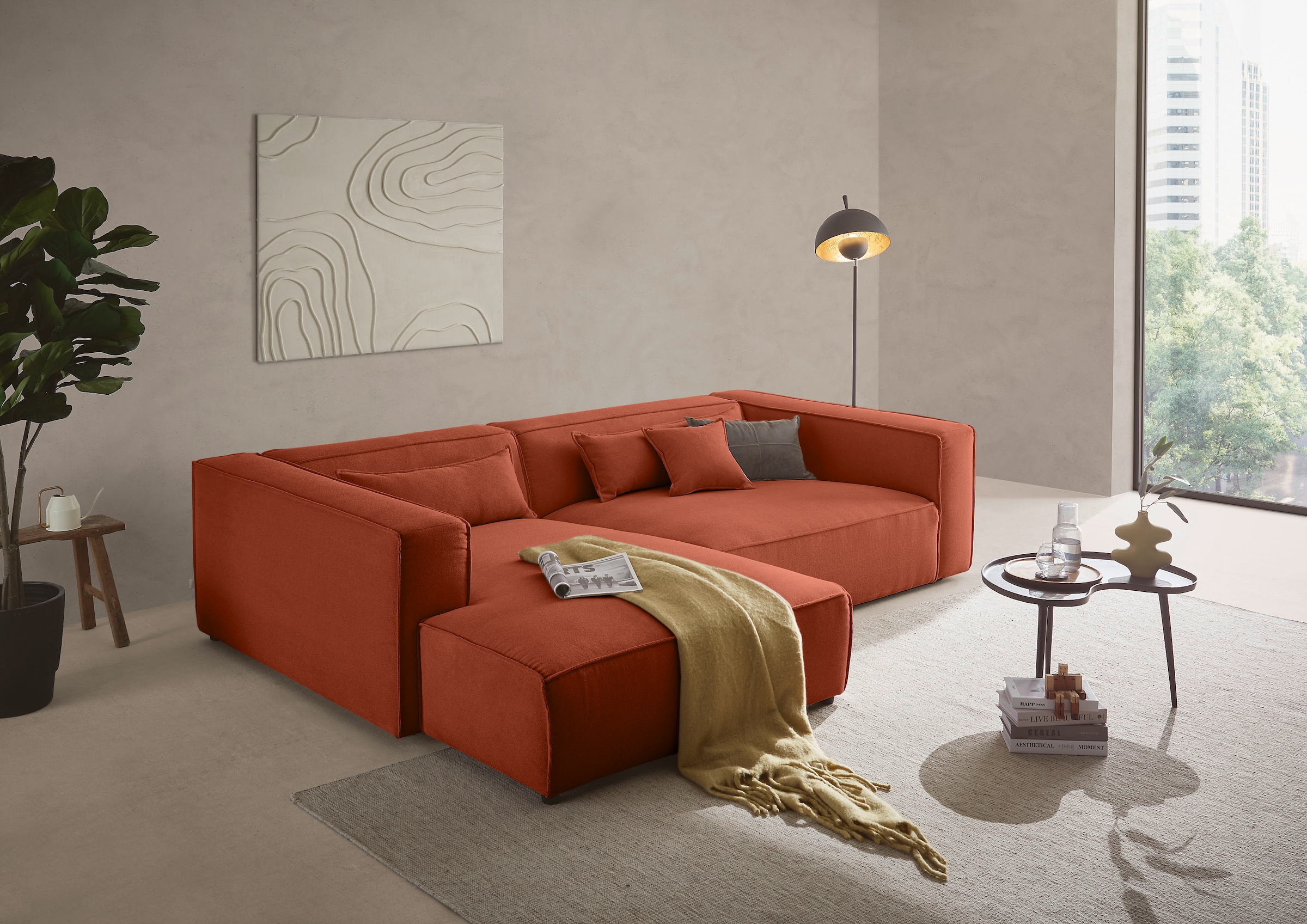 LeGer Home by Lena Gercke Ecksofa "PIARA XXL Struktur u. Leinenoptik, Big-Sofa, L-Form" wahlweise Ottomane rechts/links, Kedernaht, extra tiefe Sitzfläche