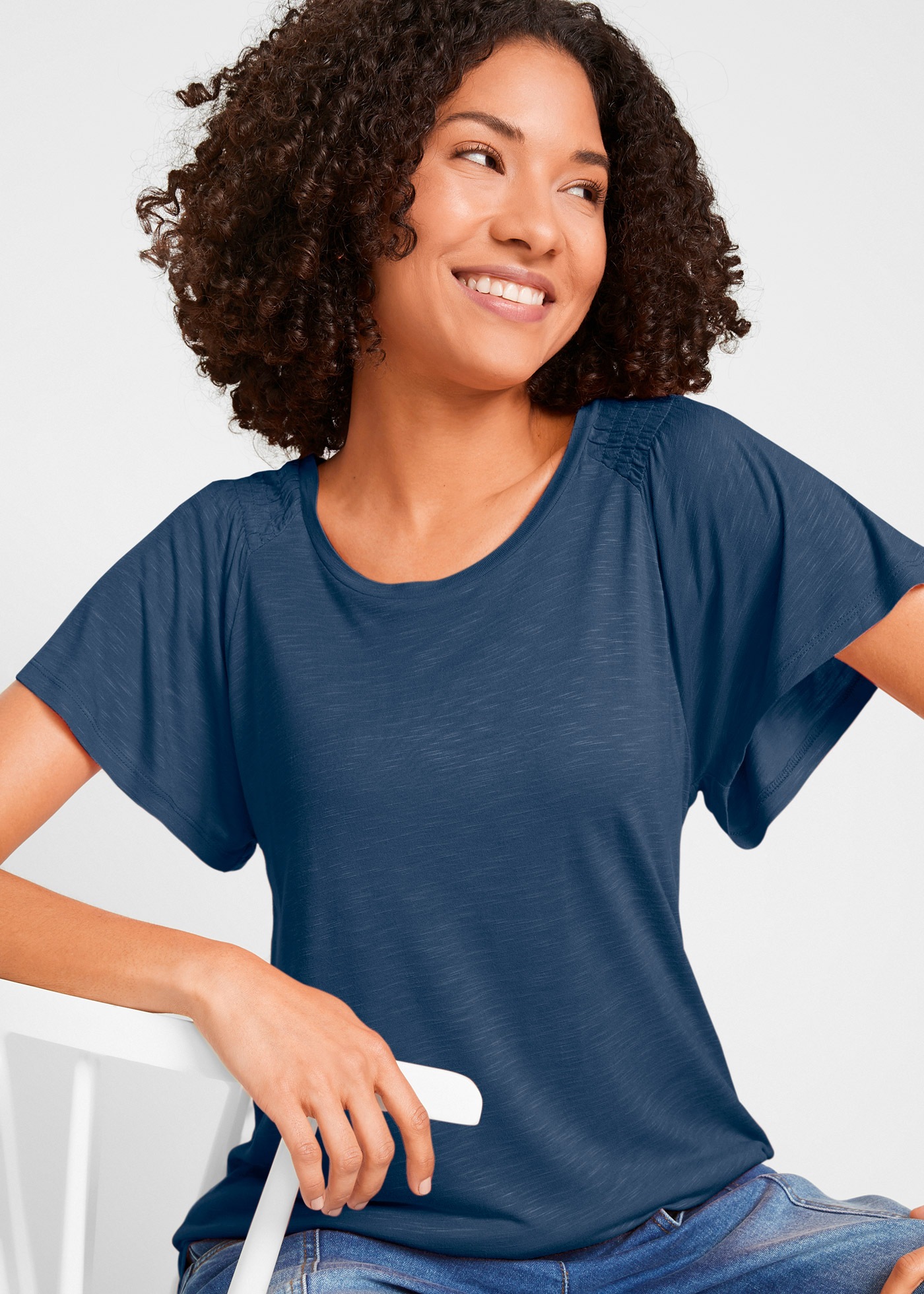 bonprix T-Shirt bequeme Passform, mit Flügelärmeln, für Frühling und Sommer günstig online kaufen