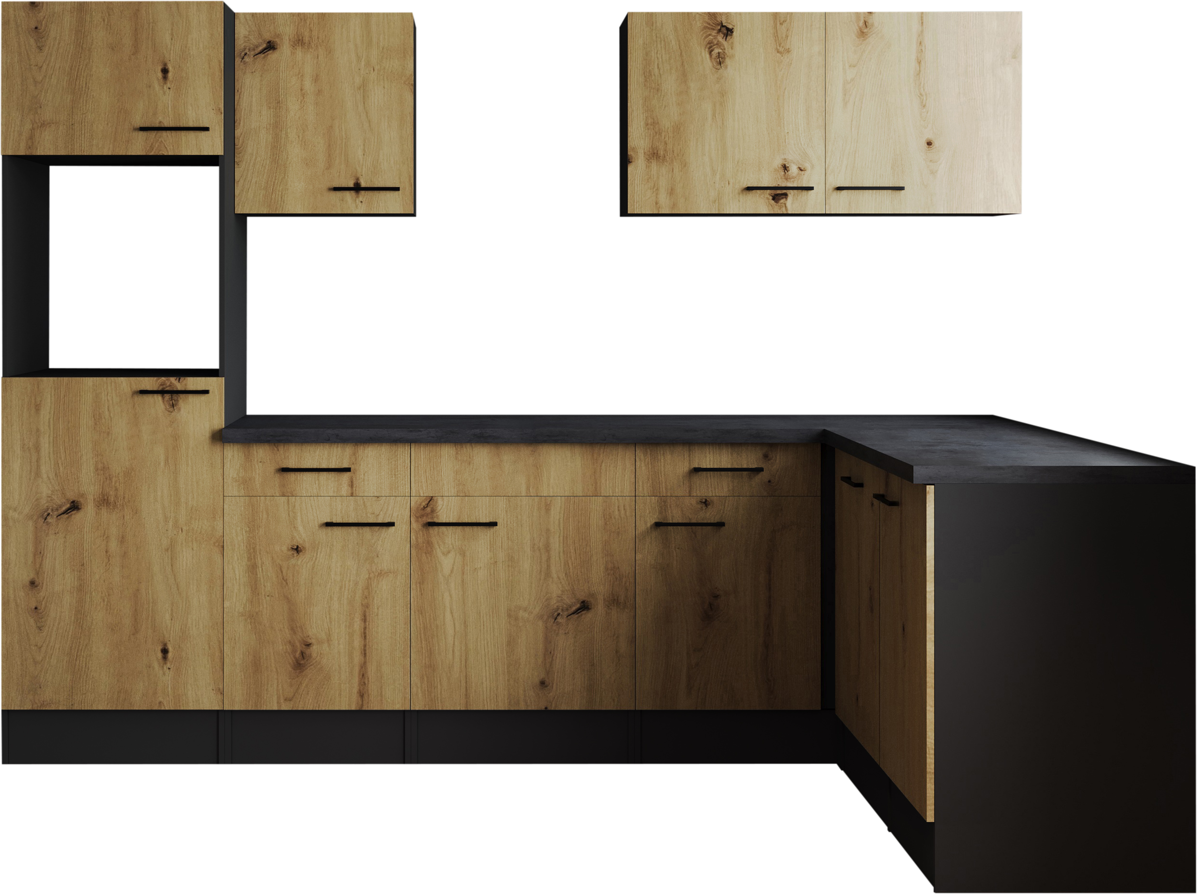 Winkelküche RESPEKTA, B:280cm H:205cm T:172cmküche: grau, front: artisan eiche nachbildung, korpus: grau matt, arbeitsplatte: granit optik,