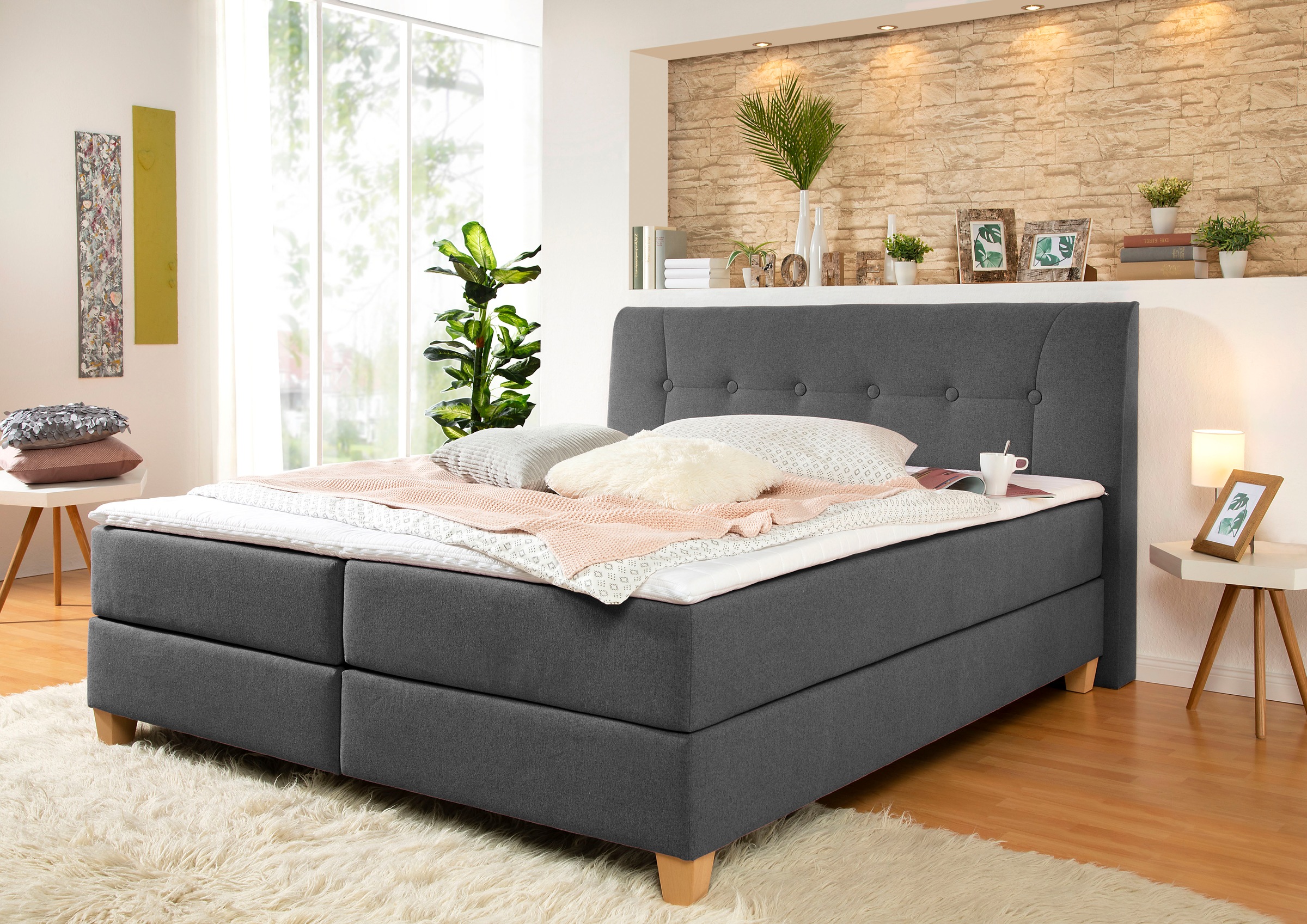 Home affaire Boxspringbett "Calloway" inkl. Topper, XXL-Ausführung, in 4 Farben, 5 Breiten, 3 Matratzenarten